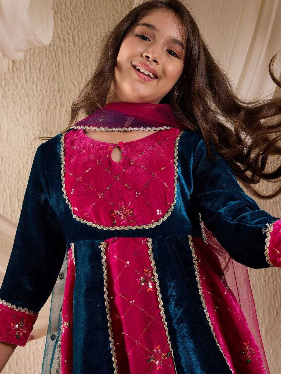 Ynf Velvet KESH461 172 Kids Wear Wholesale Girls Kurti Kids Kurta Pajama Kids Party Wear Ethnic Manufacturer- Kapda Export