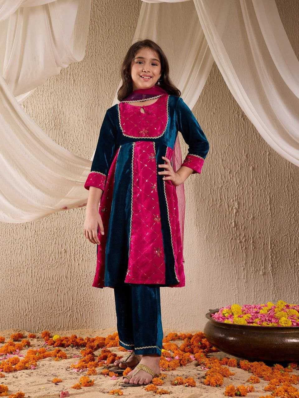 Ynf Velvet KESH461 172 Kids Wear Wholesale Girls Kurti Kids Kurta Pajama Kids Party Wear Ethnic Manufacturer- Kapda Export