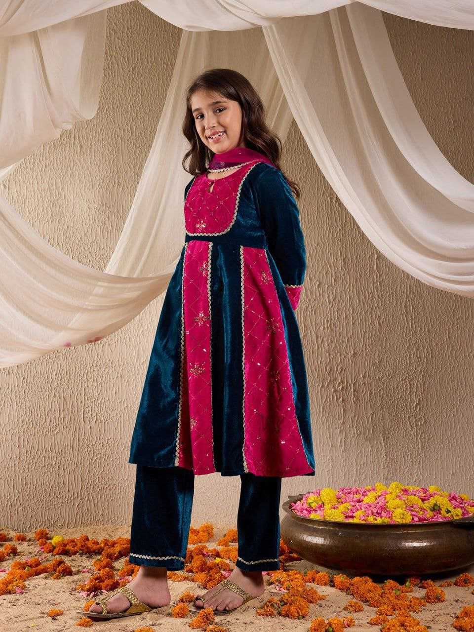 Ynf Velvet KESH461 172 Kids Wear Wholesale Girls Kurti Kids Kurta Pajama Kids Party Wear Ethnic Manufacturer- Kapda Export
