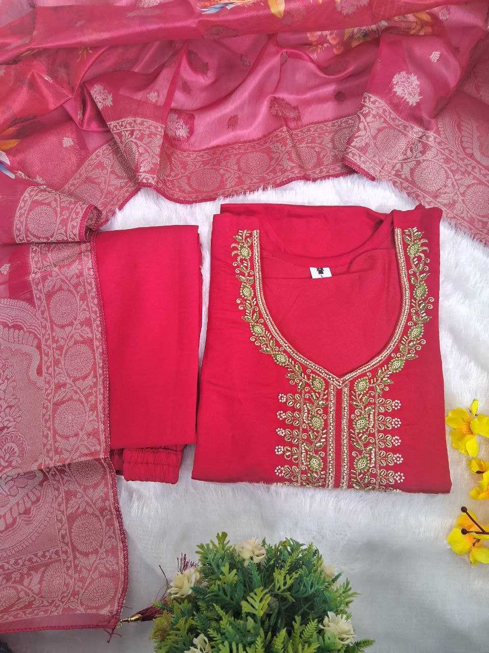 Ynf Viscose Chanderi KESH654 KARY Suits & Dresses Festive Collections Wholesale Embroidery Suits Ladies Silk Suit Chanderi Suit Manufacturer- Kapda Export