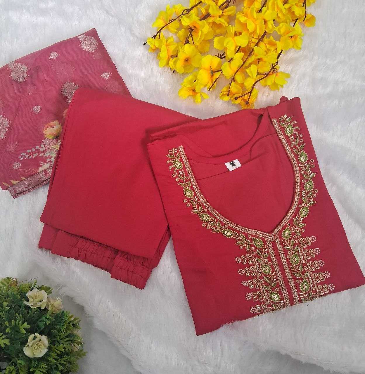 Ynf Viscose Chanderi KESH654 KARY Suits & Dresses Festive Collections Wholesale Embroidery Suits Ladies Silk Suit Chanderi Suit Manufacturer- Kapda Export
