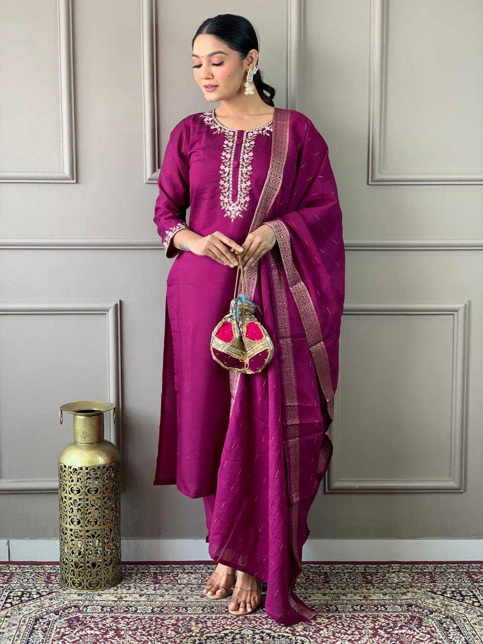 Ynf Viscose Chanderi KESH655 1002 Suits & Dresses Festive Collections Wholesale Ladies Salwar Suits Chanderi Suit Embroidered Suits Manufacturer- Kapda Export