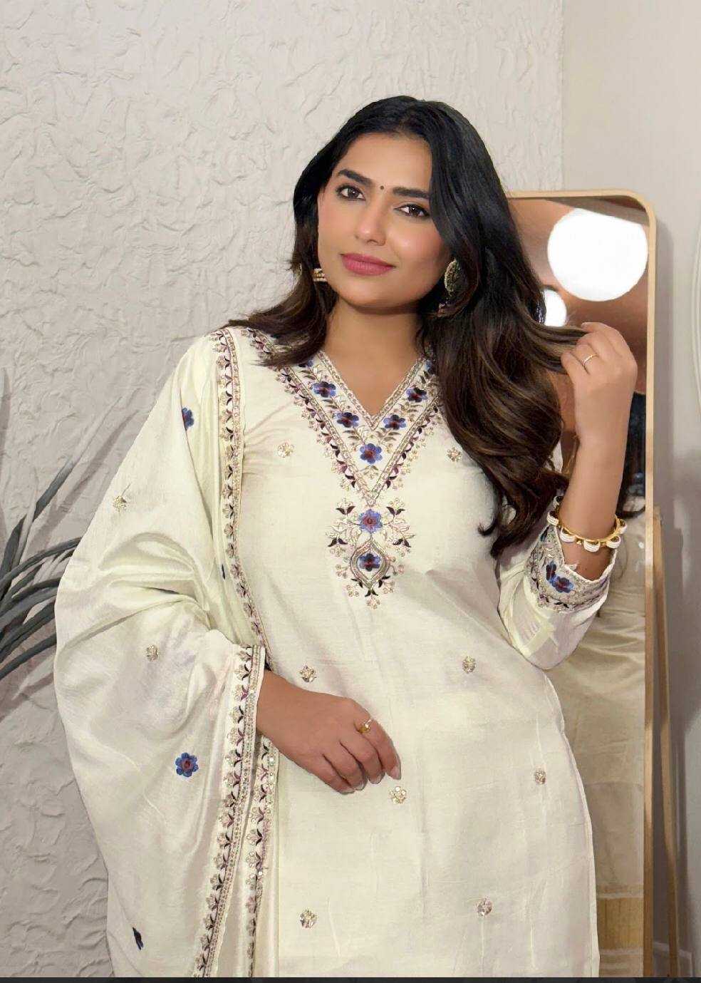 Ynf Viscose Chanderi KESH655 1019 Suits & Dresses Festive Collections Wholesale Embroidery Suits Ladies Salwar Suits Chanderi Suit Manufacturer- Kapda Export