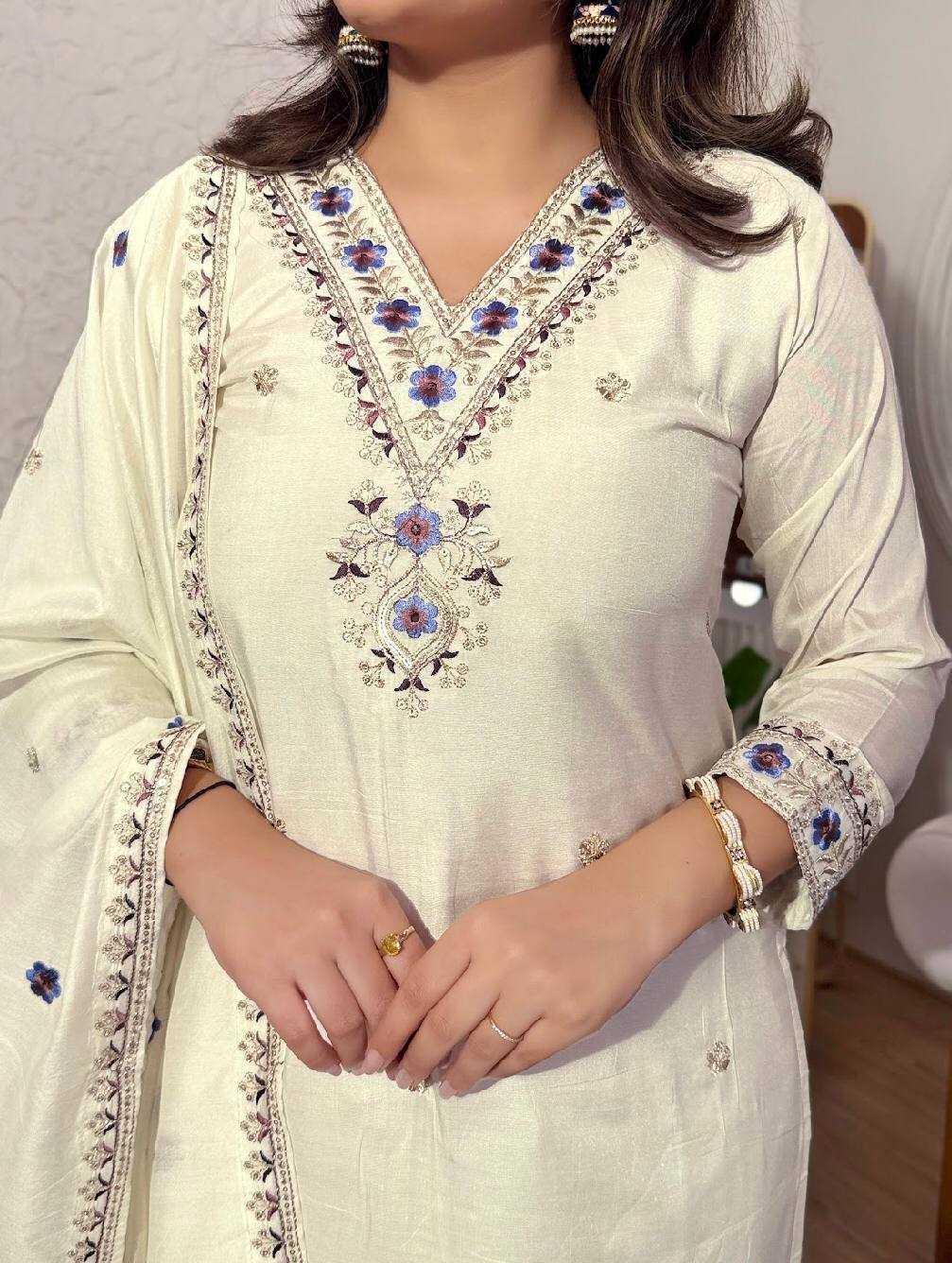 Ynf Viscose Chanderi KESH655 1019 Suits & Dresses Festive Collections Wholesale Embroidery Suits Ladies Salwar Suits Chanderi Suit Manufacturer- Kapda Export