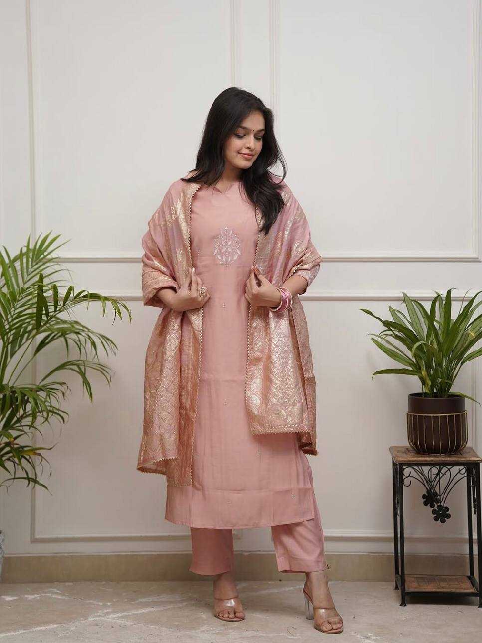 Ynf Viscose Chanderi KESH655 1020 Suits & Dresses Festive Collections Wholesale Embroidery Suits Ladies Salwar Suits Chanderi Suit Manufacturer- Kapda Export