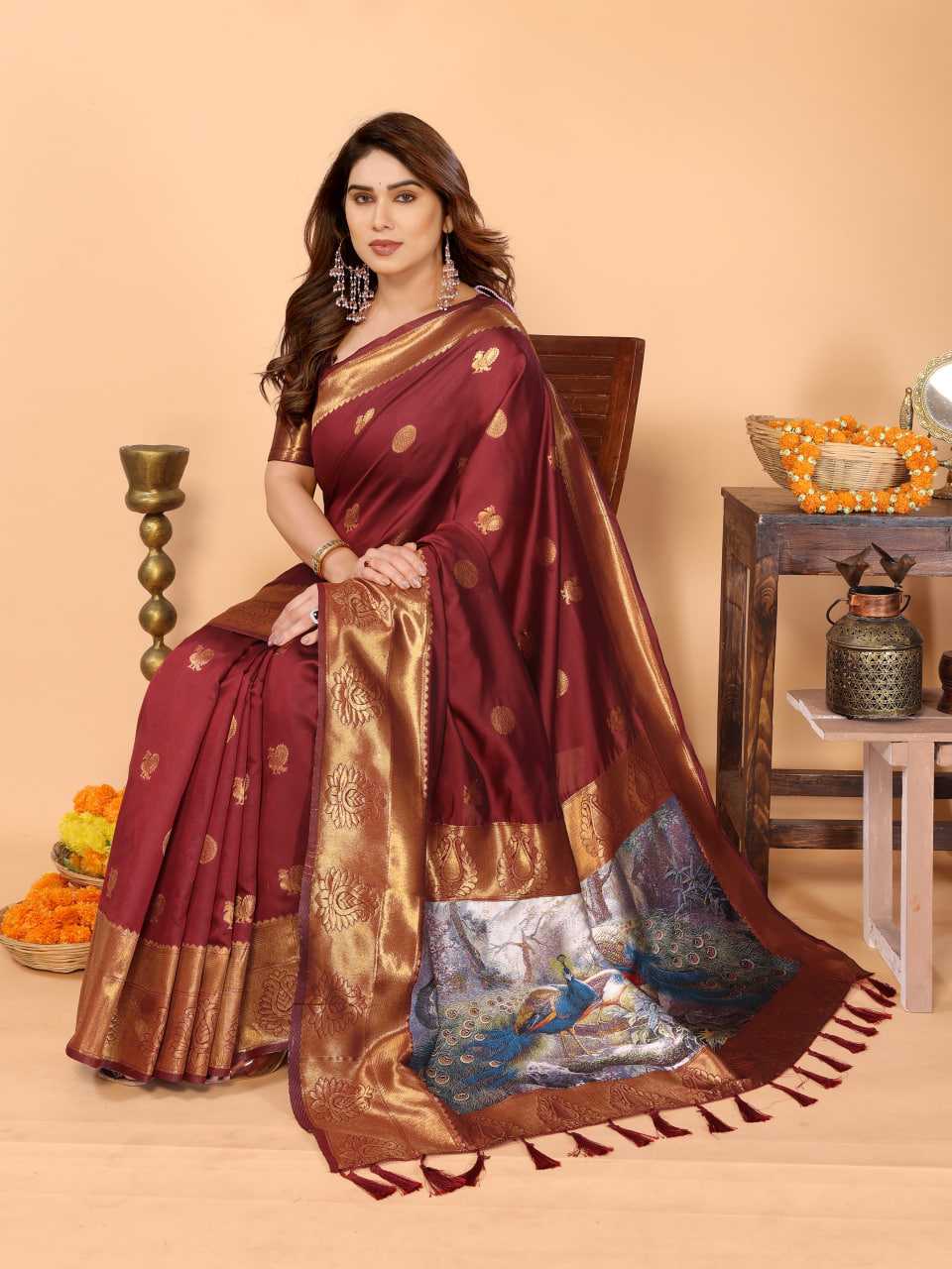 Ynf Zari Silk KESH709 25 Sarees Wholesale Printed Sarees Ikkat Saree Zari Border Sarees Manufacturer- Kapda Export