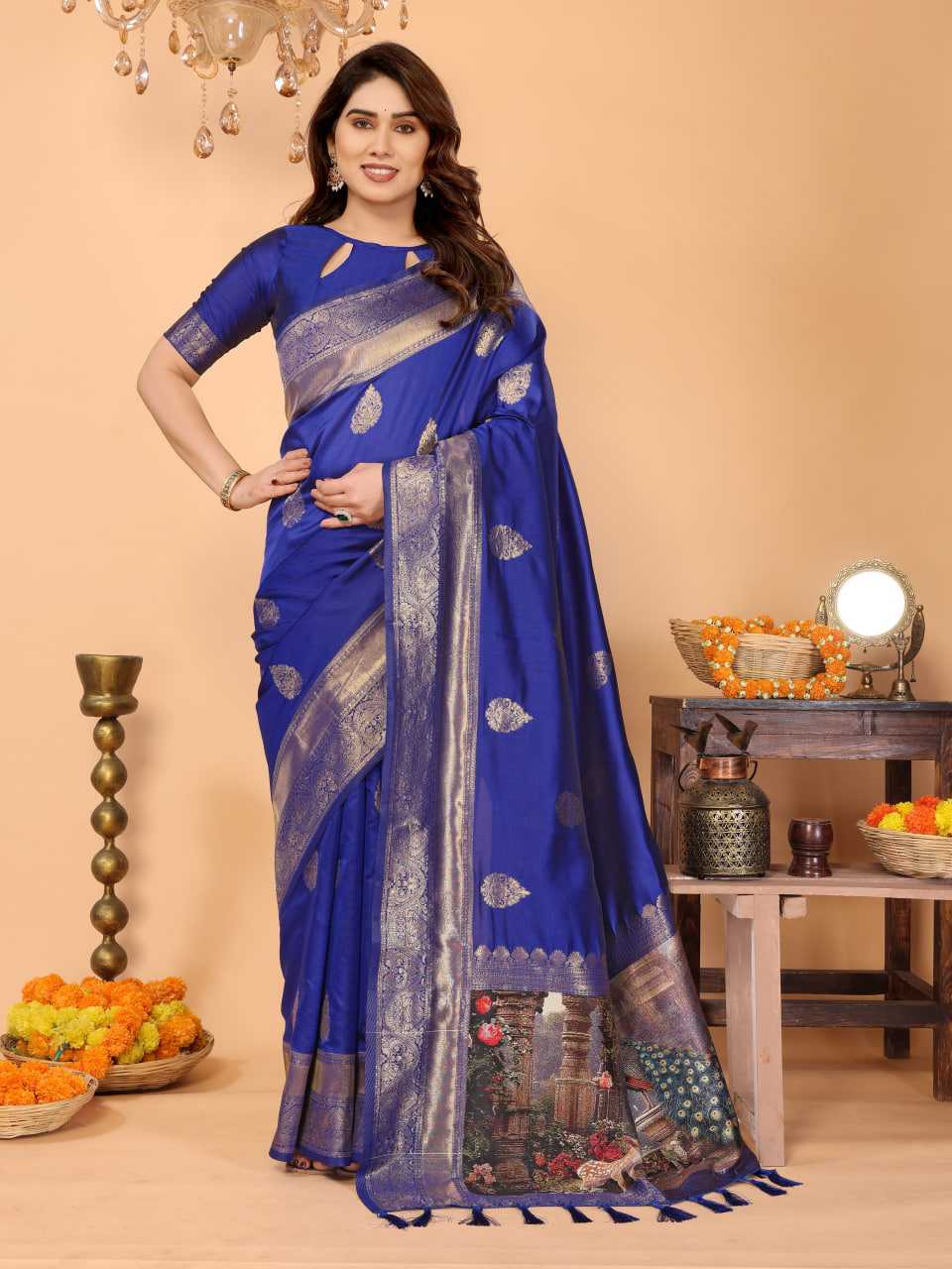 Ynf Zari Silk KESH709 25 Sarees Wholesale Printed Sarees Ikkat Saree Zari Border Sarees Manufacturer- Kapda Export