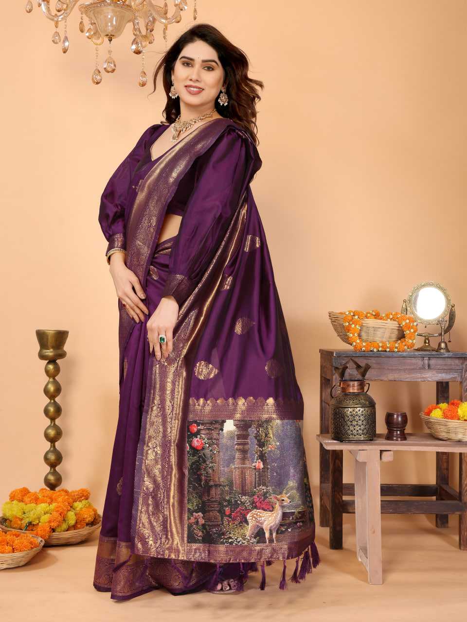 Ynf Zari Silk KESH709 25 Sarees Wholesale Printed Sarees Ikkat Saree Zari Border Sarees Manufacturer- Kapda Export