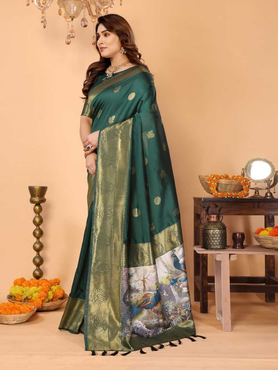 Ynf Zari Silk KESH709 25 Sarees Wholesale Printed Sarees Ikkat Saree Zari Border Sarees Manufacturer- Kapda Export