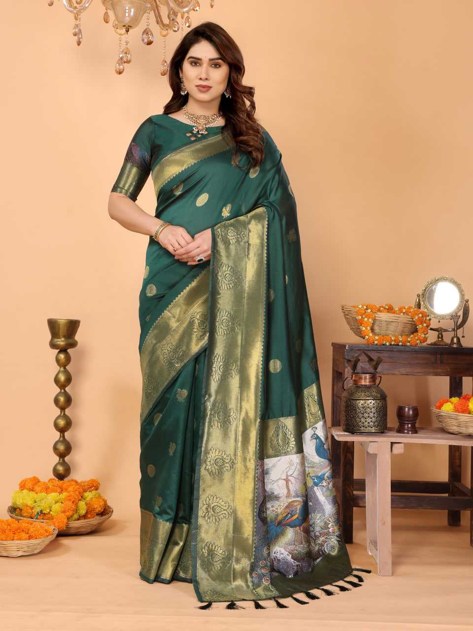 Ynf Zari Silk KESH709 25 Sarees Wholesale Printed Sarees Ikkat Saree Zari Border Sarees Manufacturer- Kapda Export