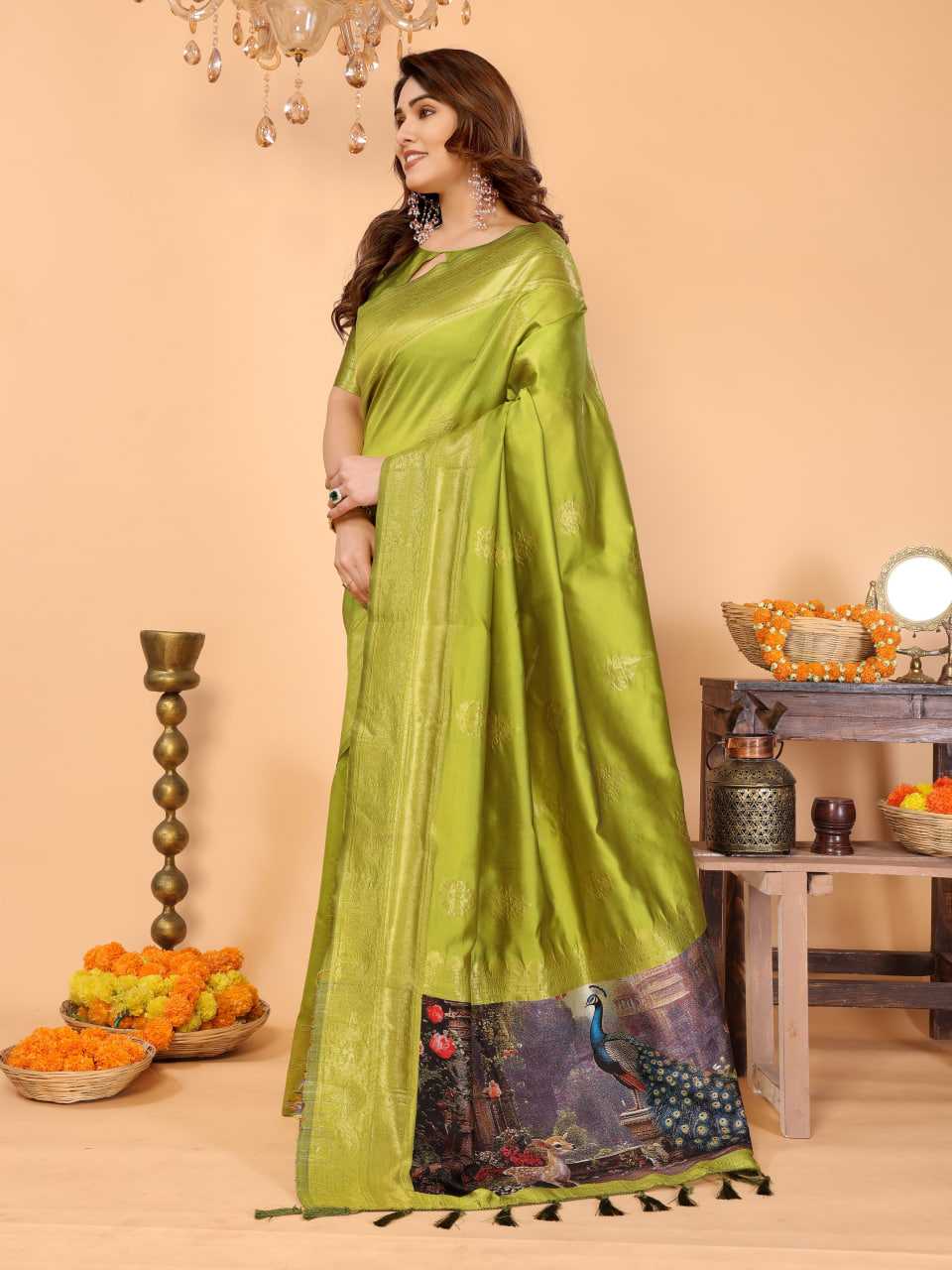 Ynf Zari Silk KESH709 25 Sarees Wholesale Printed Sarees Ikkat Saree Zari Border Sarees Manufacturer- Kapda Export