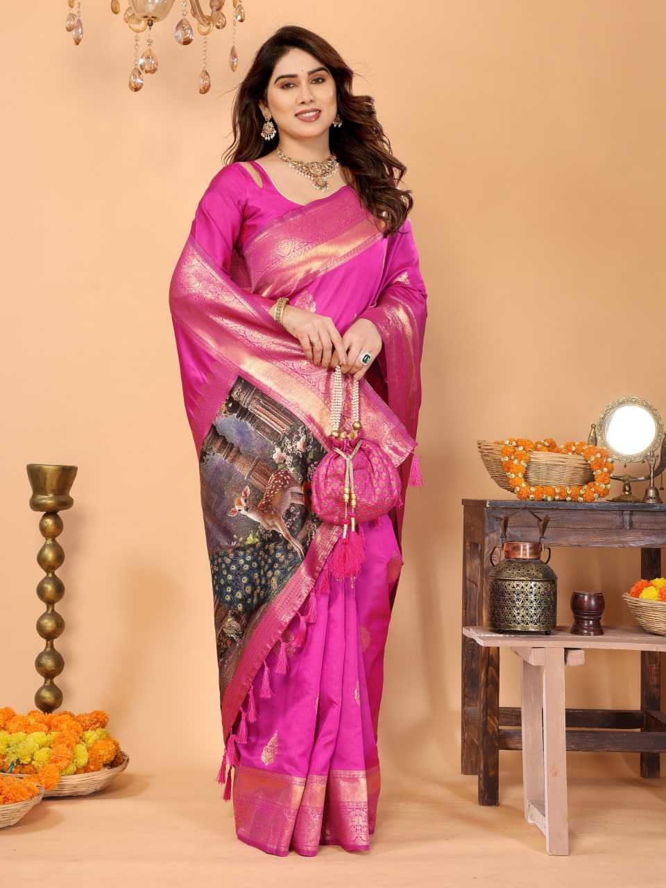 Ynf Zari Silk KESH709 25 Sarees Wholesale Printed Sarees Ikkat Saree Zari Border Sarees Manufacturer- Kapda Export