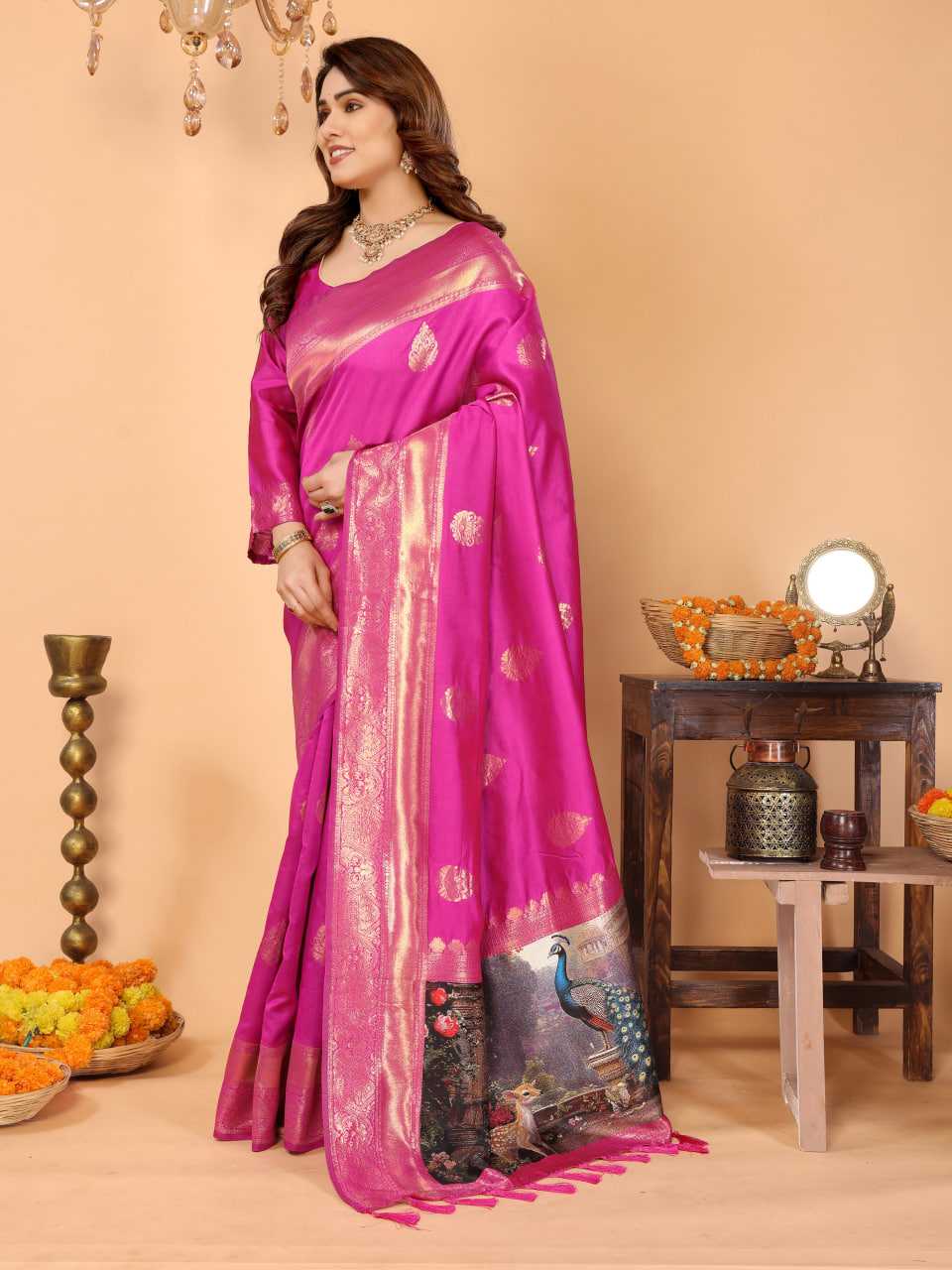 Ynf Zari Silk KESH709 25 Sarees Wholesale Printed Sarees Ikkat Saree Zari Border Sarees Manufacturer- Kapda Export