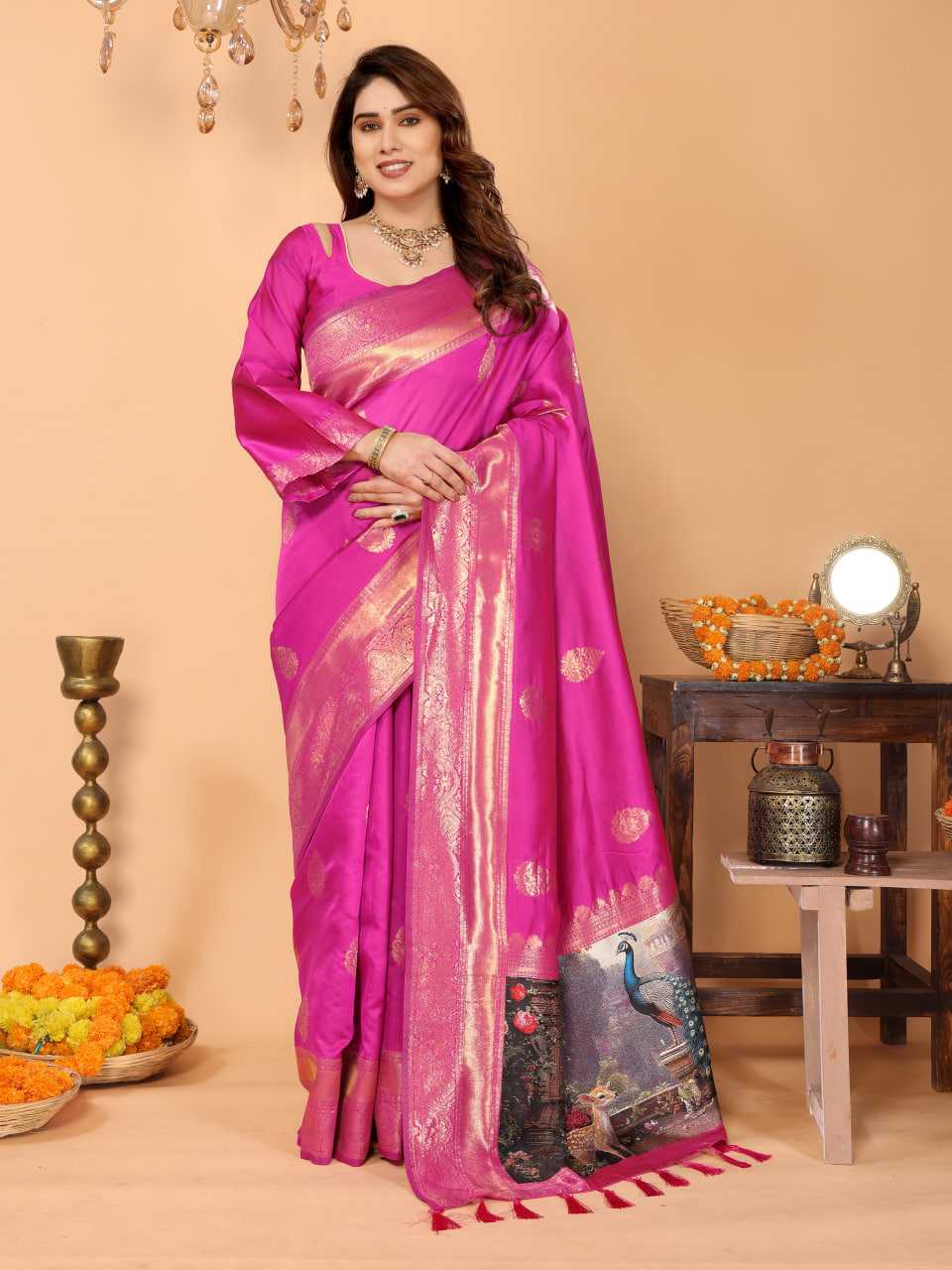 Ynf Zari Silk KESH709 25 Sarees Wholesale Printed Sarees Ikkat Saree Zari Border Sarees Manufacturer- Kapda Export