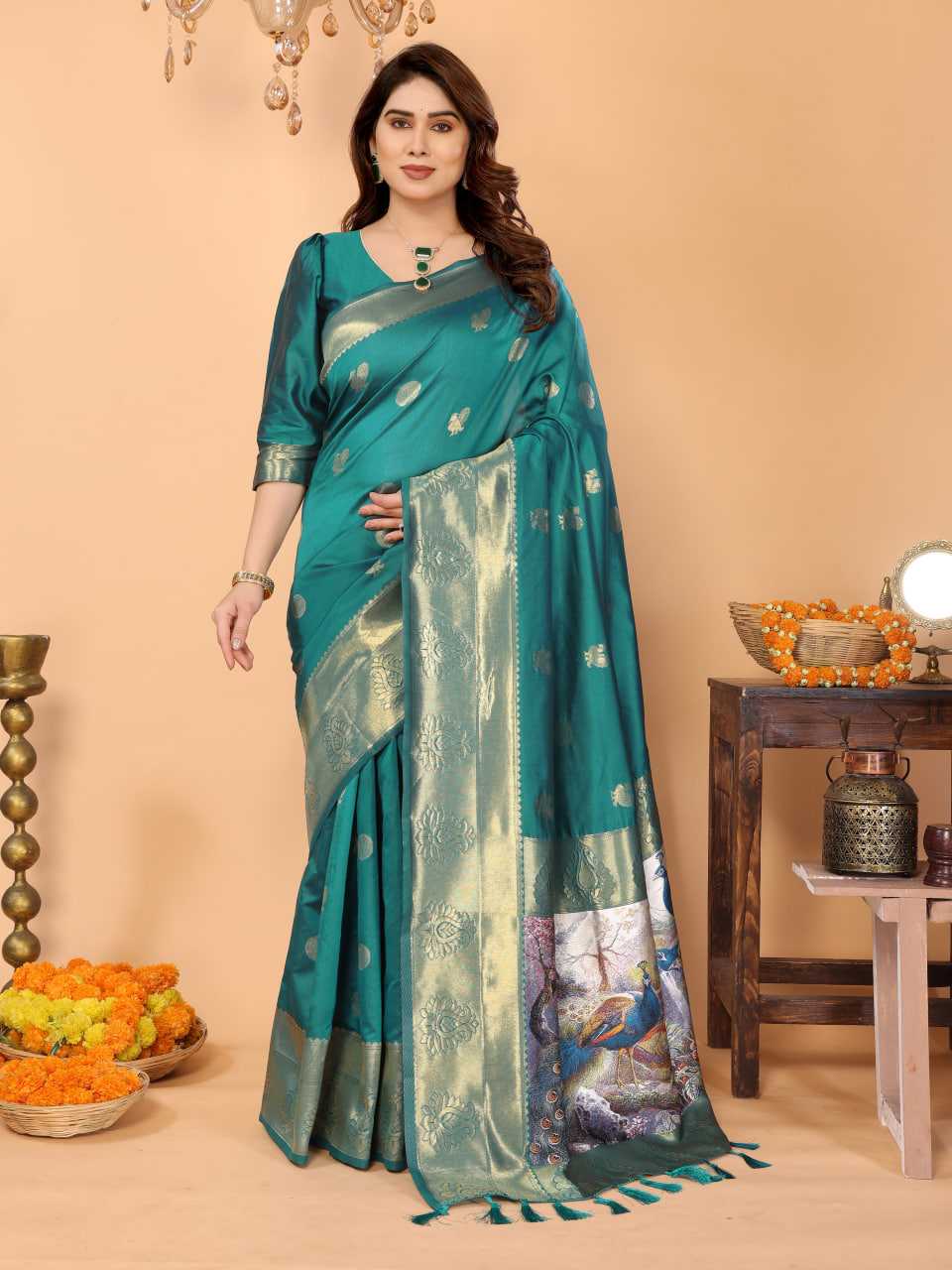 Ynf Zari Silk KESH709 25 Sarees Wholesale Printed Sarees Ikkat Saree Zari Border Sarees Manufacturer- Kapda Export