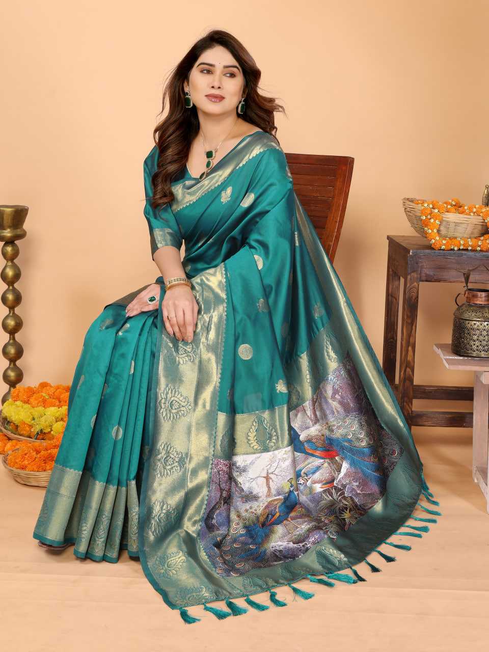 Ynf Zari Silk KESH709 25 Sarees Wholesale Printed Sarees Ikkat Saree Zari Border Sarees Manufacturer- Kapda Export