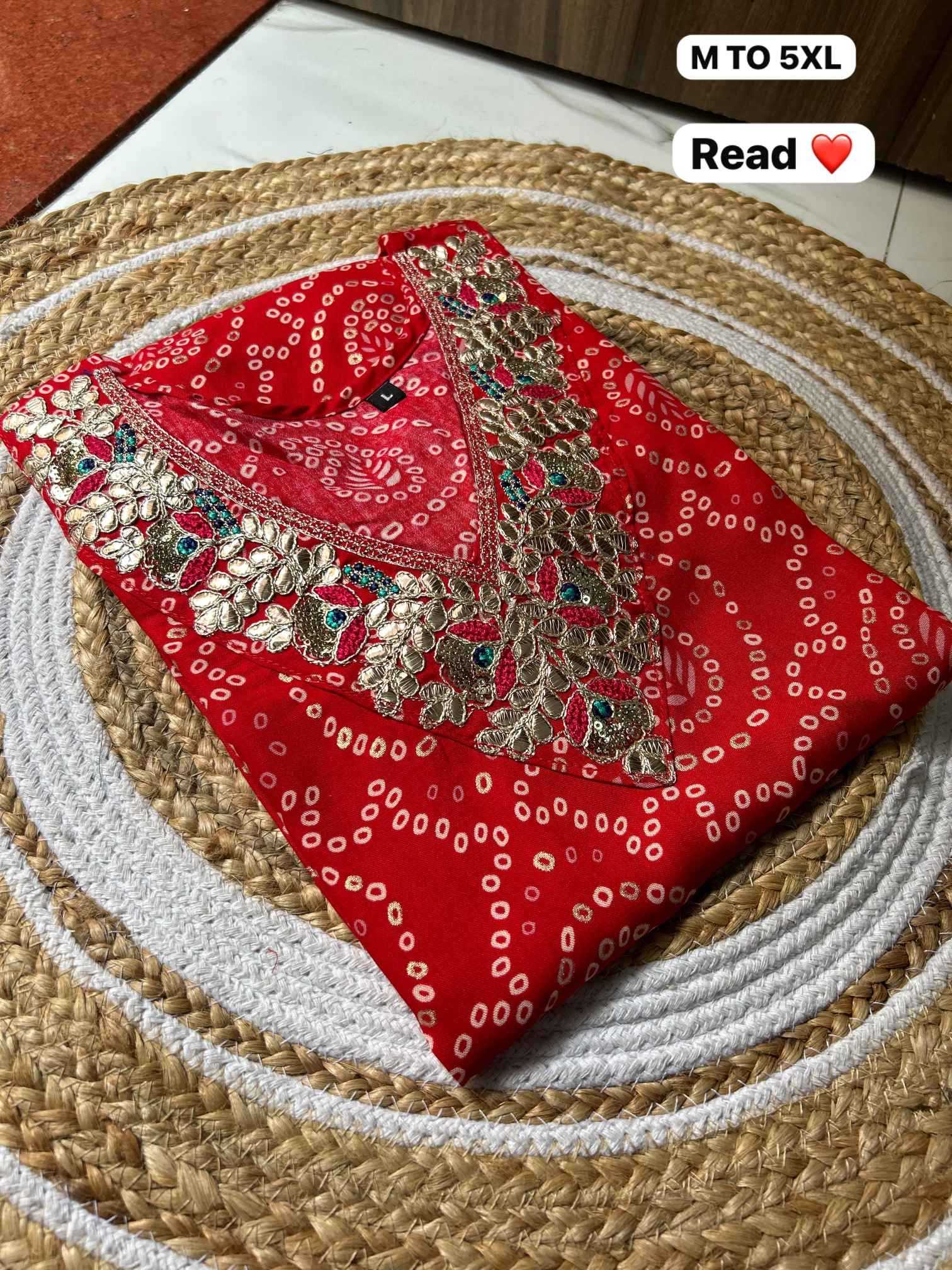 Ynf Bandhani Silk KESH720 GOTA Kurti Wholesale Printed Kurtis Embroidered Kurtis Bandhani Kurtis Manufacturer- Kapda Export