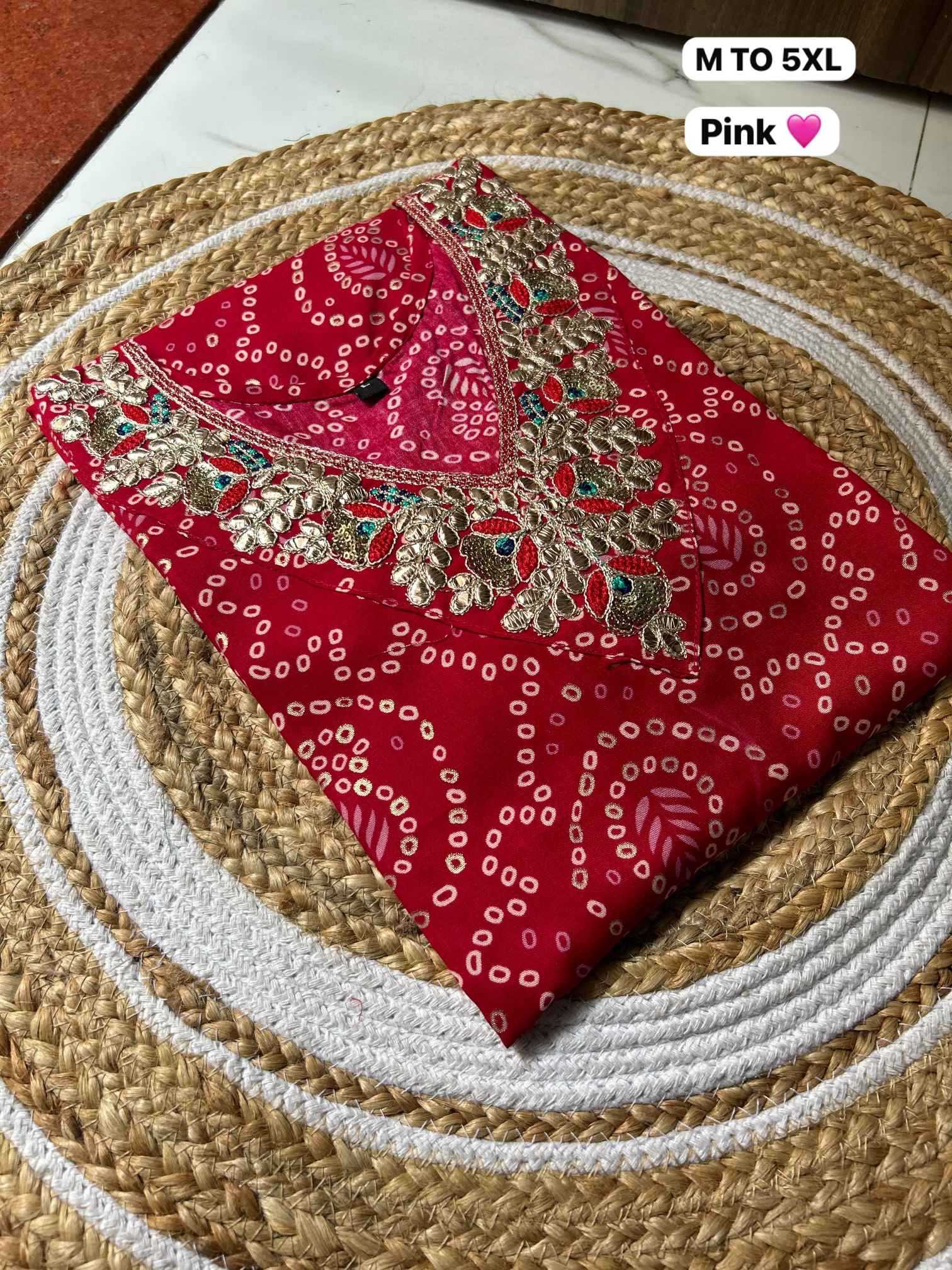 Ynf Bandhani Silk KESH720 GOTA Kurti Wholesale Printed Kurtis Embroidered Kurtis Bandhani Kurtis Manufacturer- Kapda Export