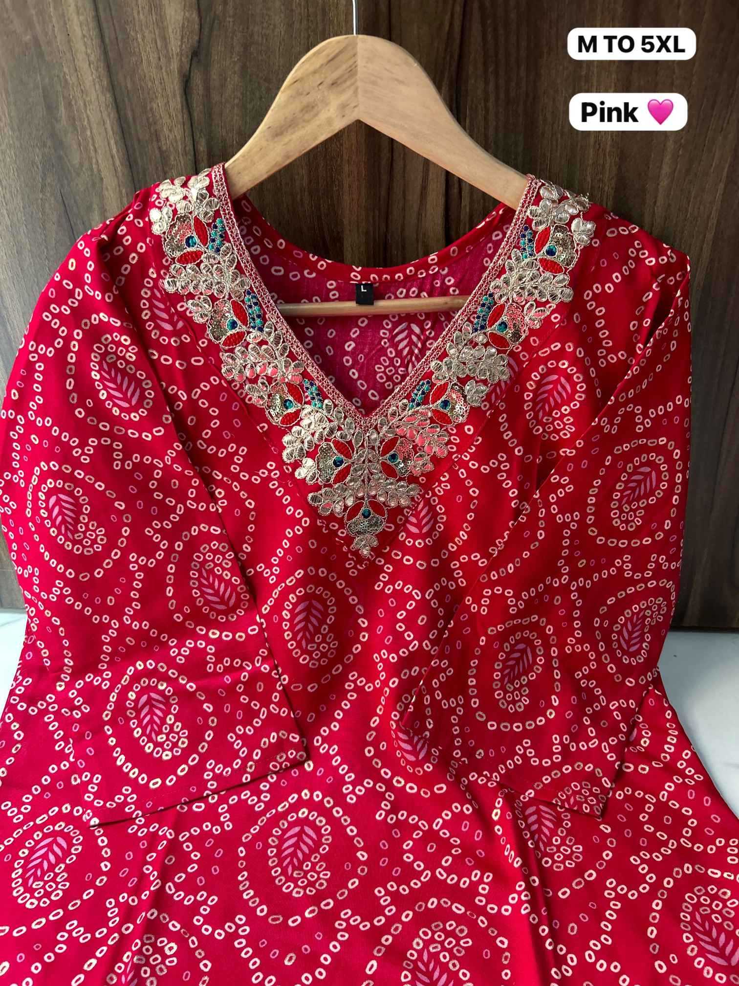 Ynf Bandhani Silk KESH720 GOTA Kurti Wholesale Printed Kurtis Embroidered Kurtis Bandhani Kurtis Manufacturer- Kapda Export