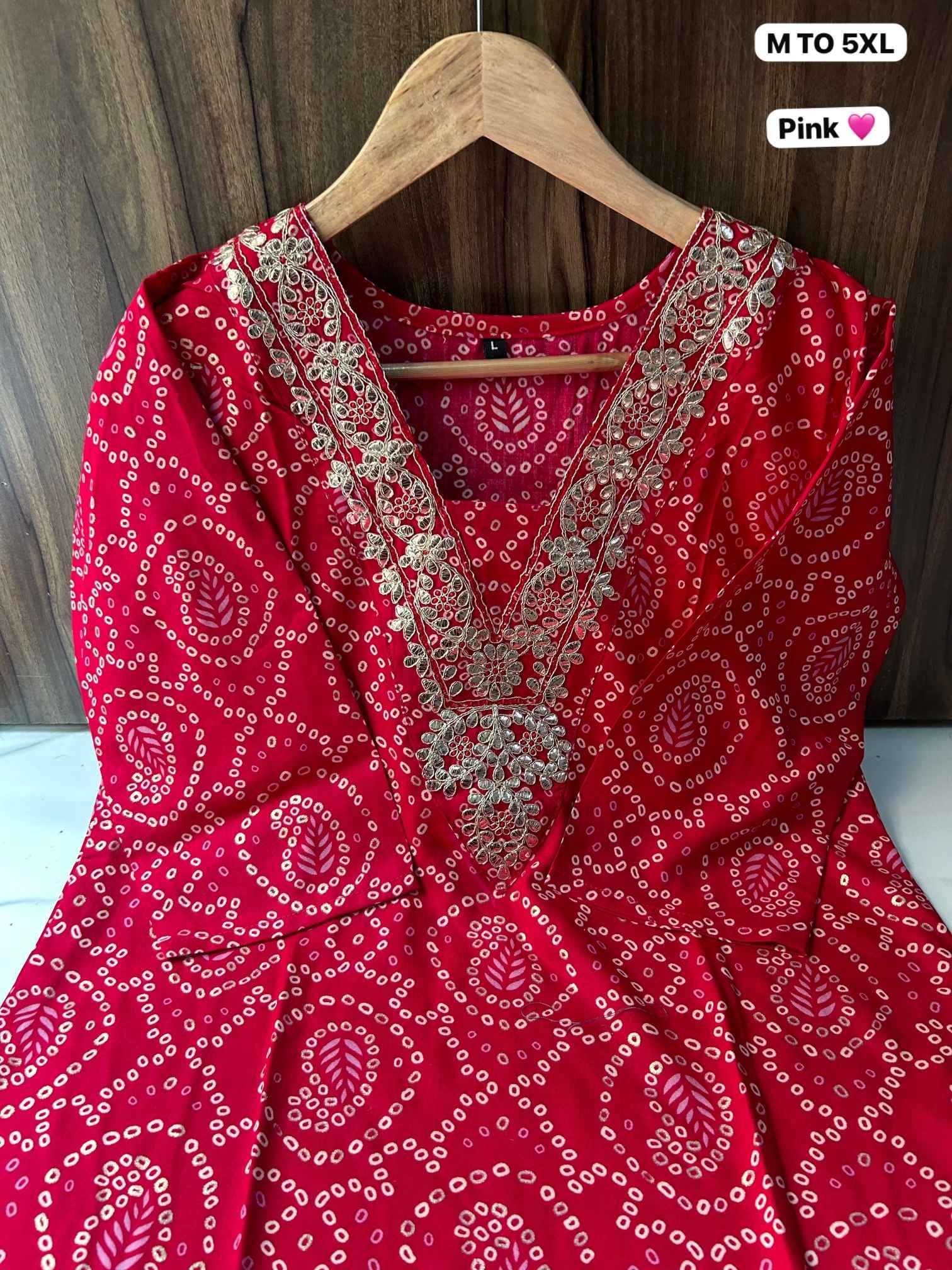 Ynf Bandhani Silk KESH720 GOTA Kurti Wholesale Printed Kurtis Embroidered Kurtis Bandhani Kurtis Manufacturer- Kapda Export