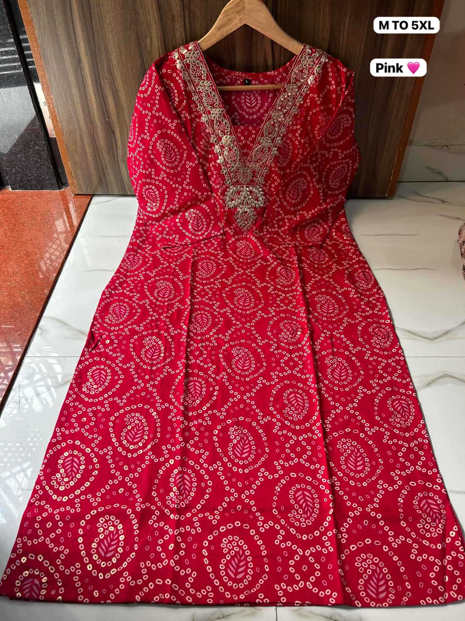 Ynf Bandhani Silk KESH720 GOTA Kurti Wholesale Printed Kurtis Embroidered Kurtis Bandhani Kurtis Manufacturer- Kapda Export