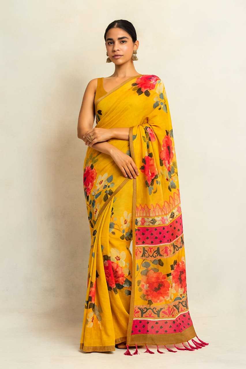 Ynf Blooming KESH673 YELLOW Sarees Wholesale Printed Sarees Embroidered Sarees Tussar Sarees Manufacturer- Kapda Export