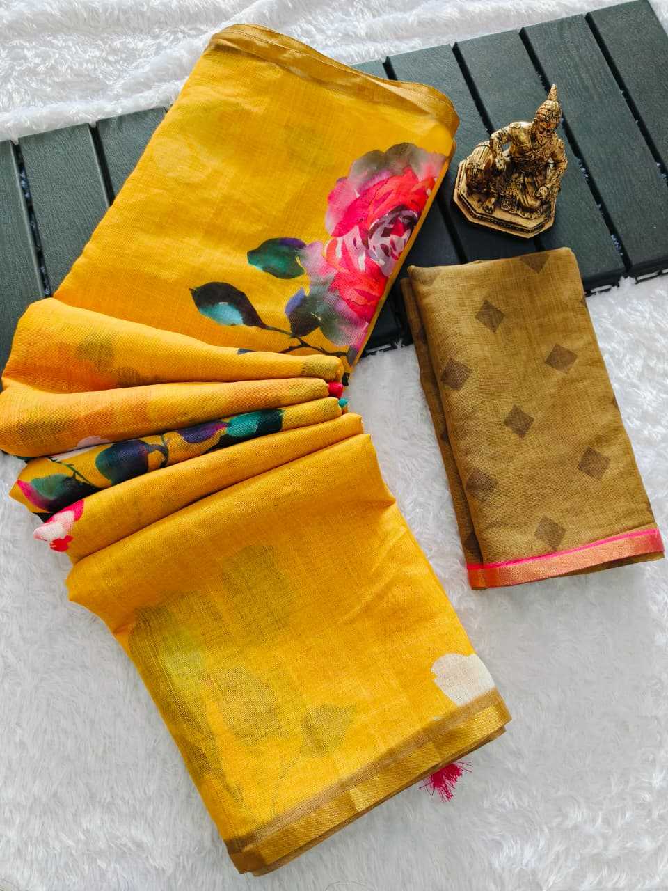 Ynf Blooming KESH673 YELLOW Sarees Wholesale Printed Sarees Embroidered Sarees Tussar Sarees Manufacturer- Kapda Export