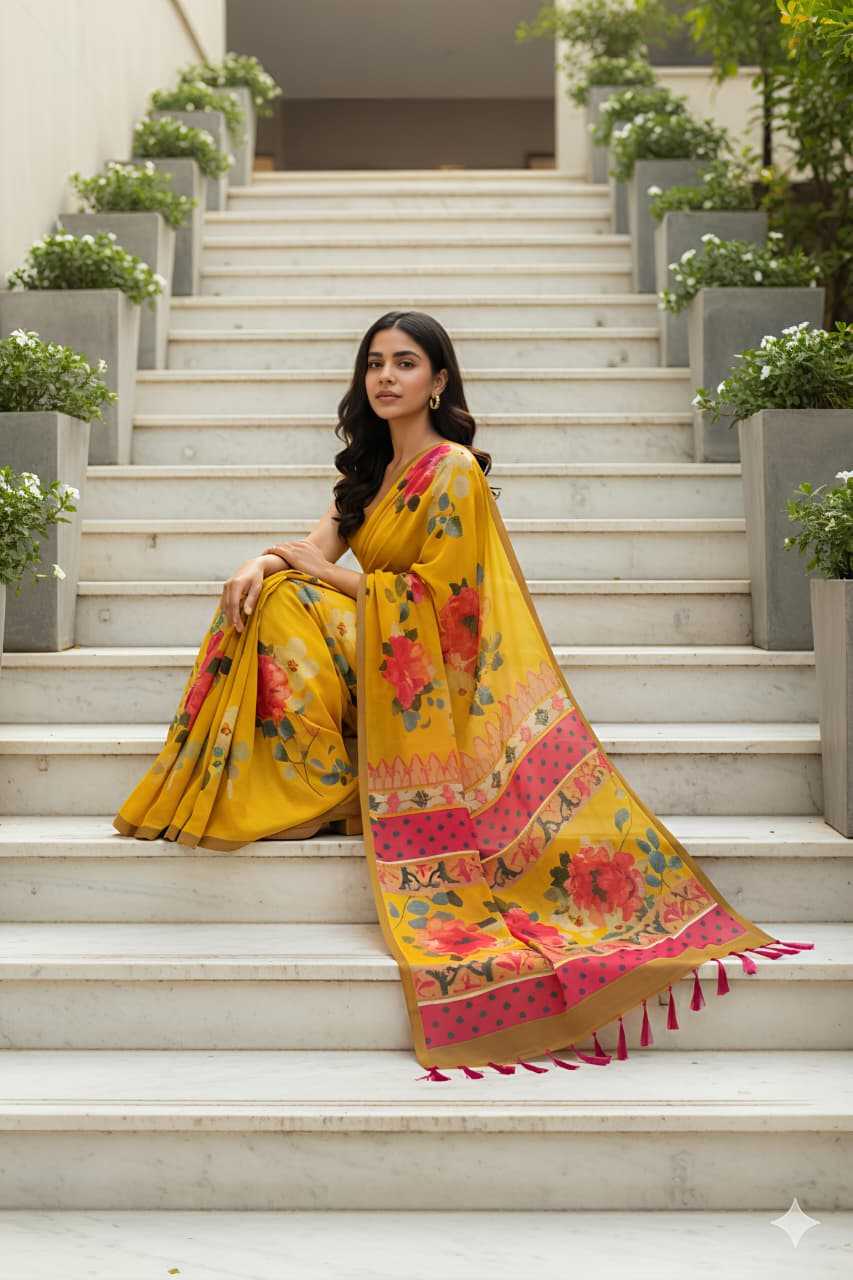 Ynf Blooming KESH673 YELLOW Sarees Wholesale Printed Sarees Embroidered Sarees Tussar Sarees Manufacturer- Kapda Export