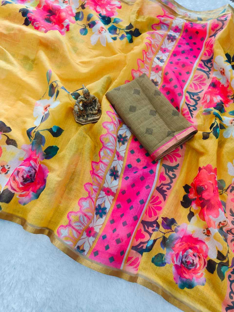 Ynf Blooming KESH673 YELLOW Sarees Wholesale Printed Sarees Embroidered Sarees Tussar Sarees Manufacturer- Kapda Export