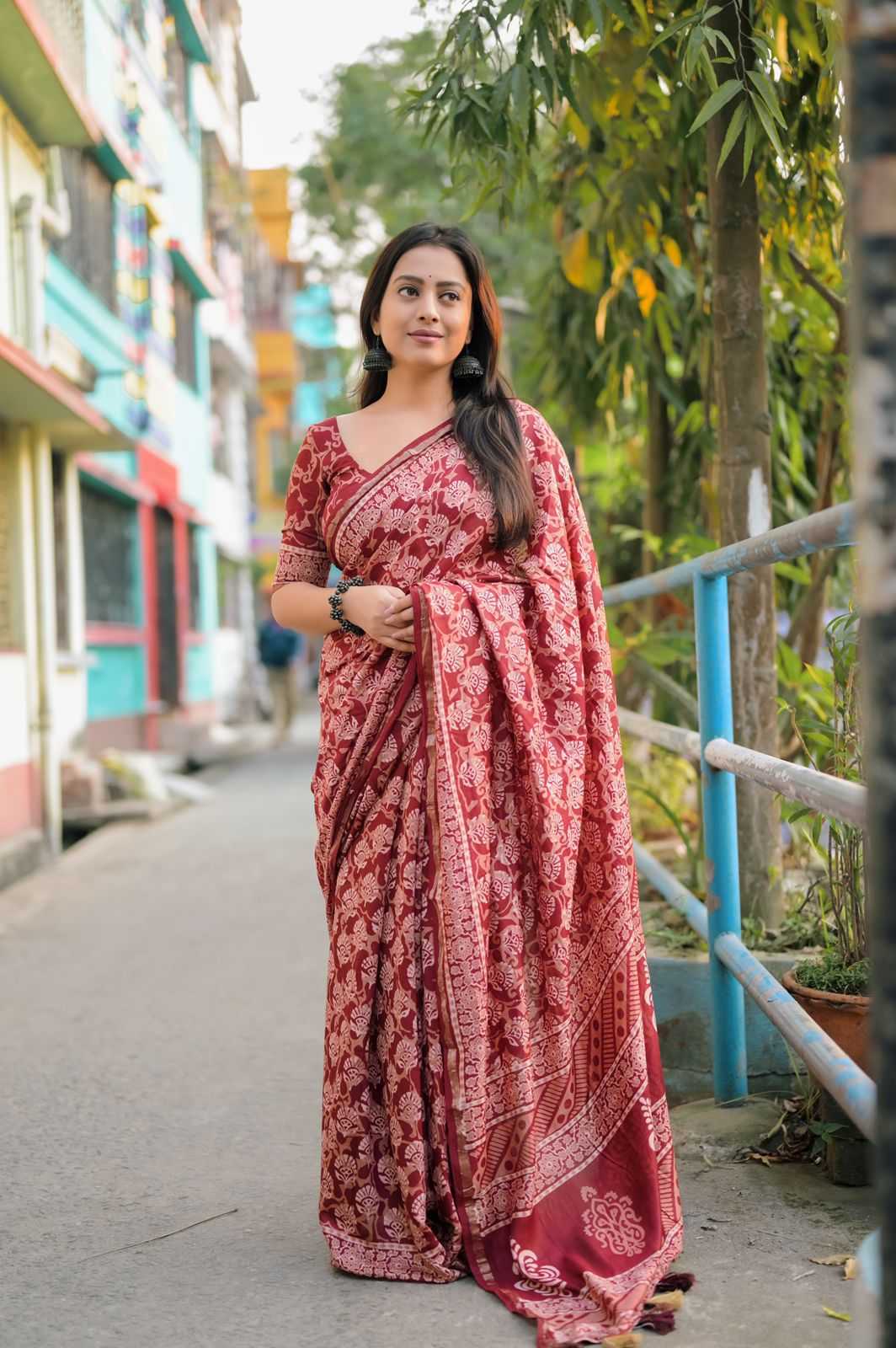 Ynf Chanderi Cotton KESH433 269 Sarees Wholesale Printed Sarees Ajrakh Sarees Chanderi Sarees Manufacturer- Kapda Export