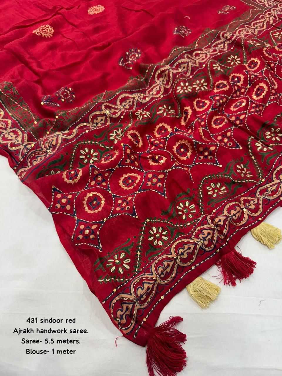 Ynf Chanderi Cotton KESH433 431 Sarees Wholesale Printed Sarees Ajrakh Sarees Hand Work Sarees Manufacturer- Kapda Export