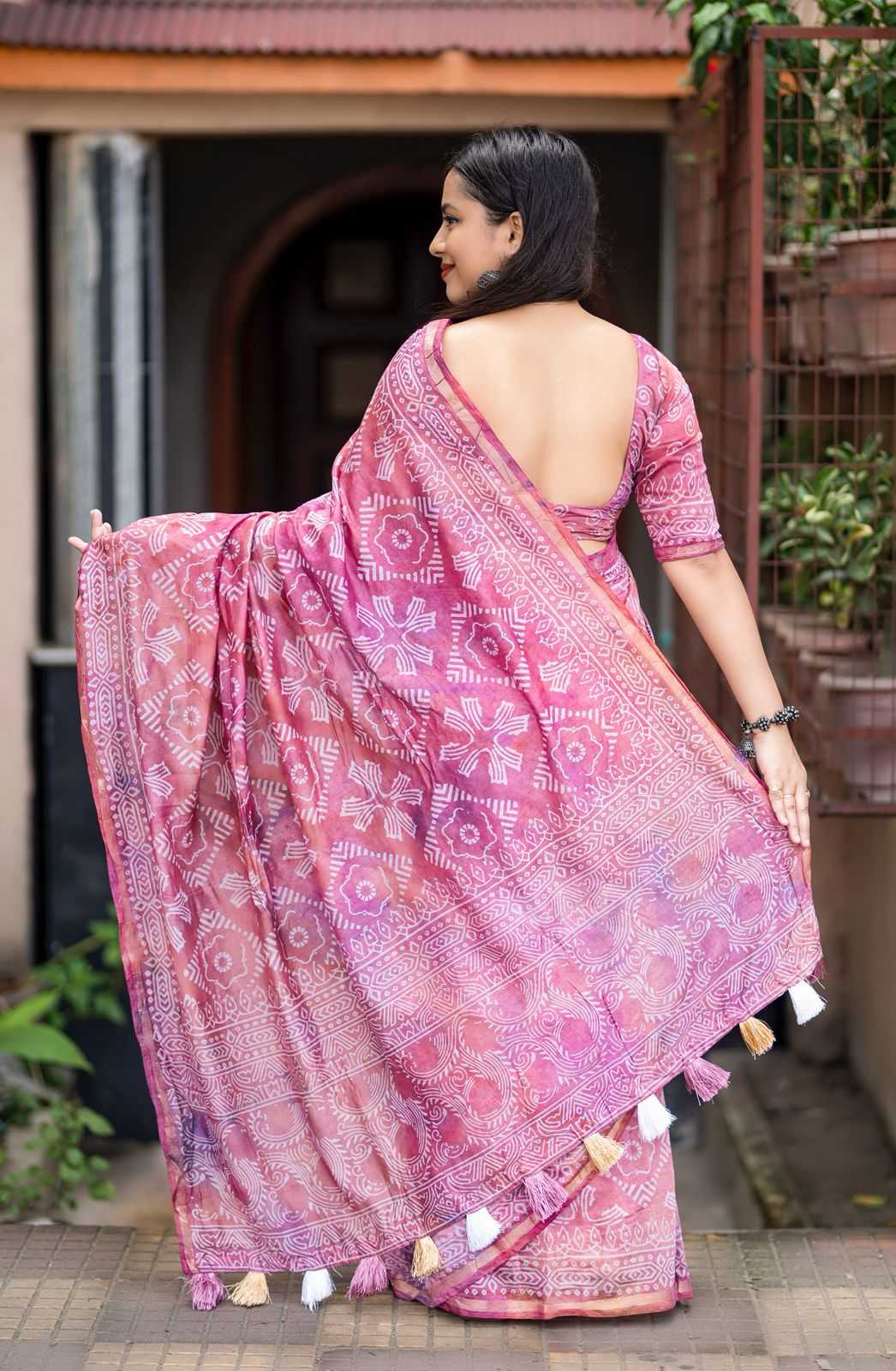 Ynf Chanderi Cotton KESH433 494 Sarees Wholesale Printed Sarees Ajrakh Sarees Chanderi Sarees Manufacturer- Kapda Export