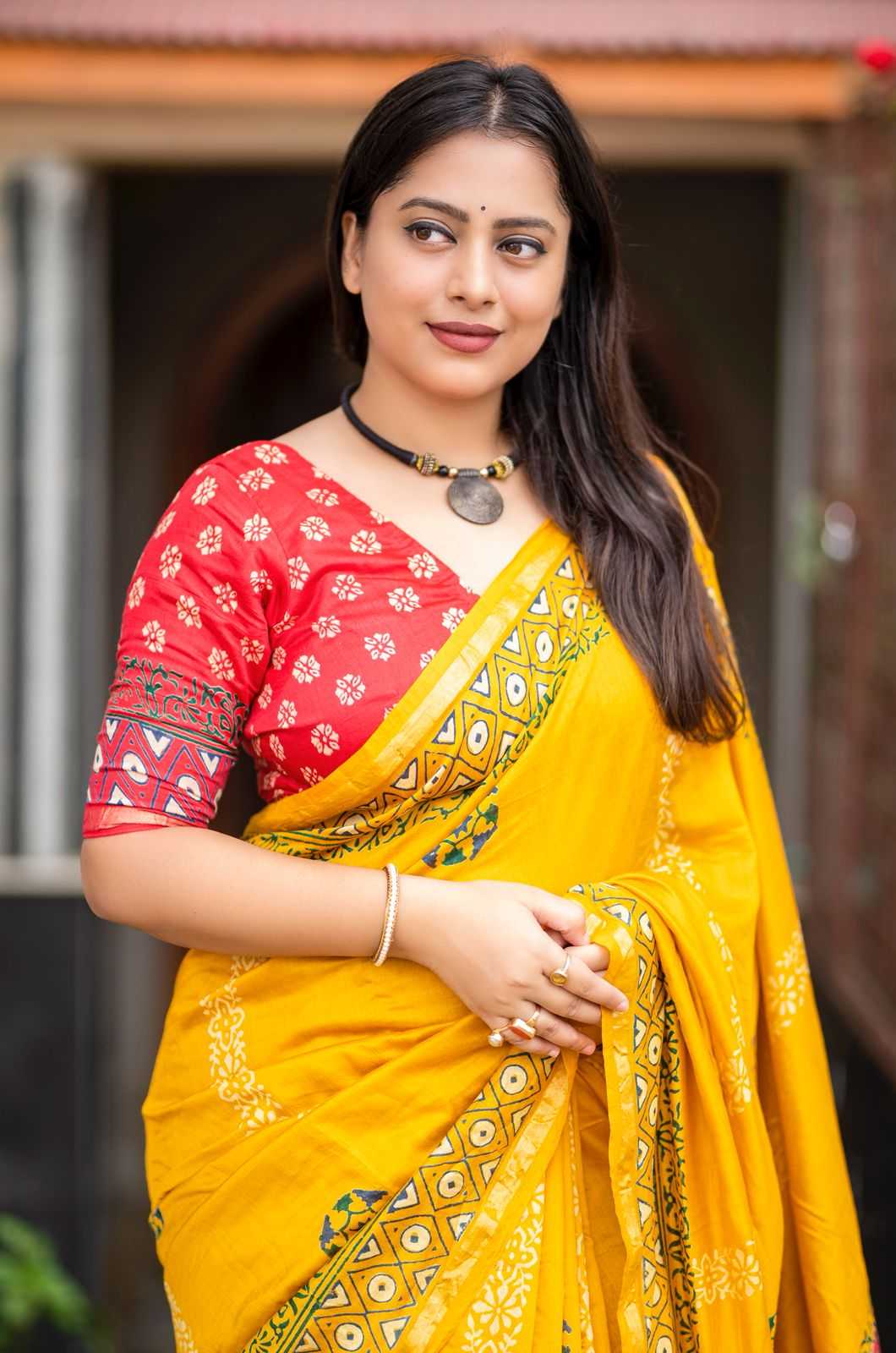 Ynf Chanderi Cotton KESH433 496 Sarees Wholesale Printed Sarees Ajrakh Sarees Chanderi Sarees Manufacturer- Kapda Export