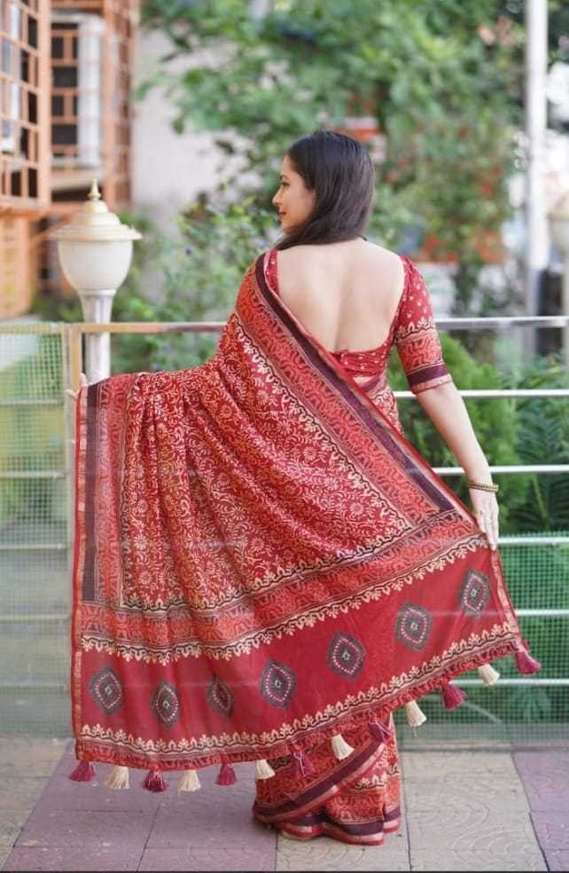 Ynf Chanderi Cotton KESH433 496 Sarees Wholesale Printed Sarees Ajrakh Sarees Chanderi Sarees Manufacturer- Kapda Export