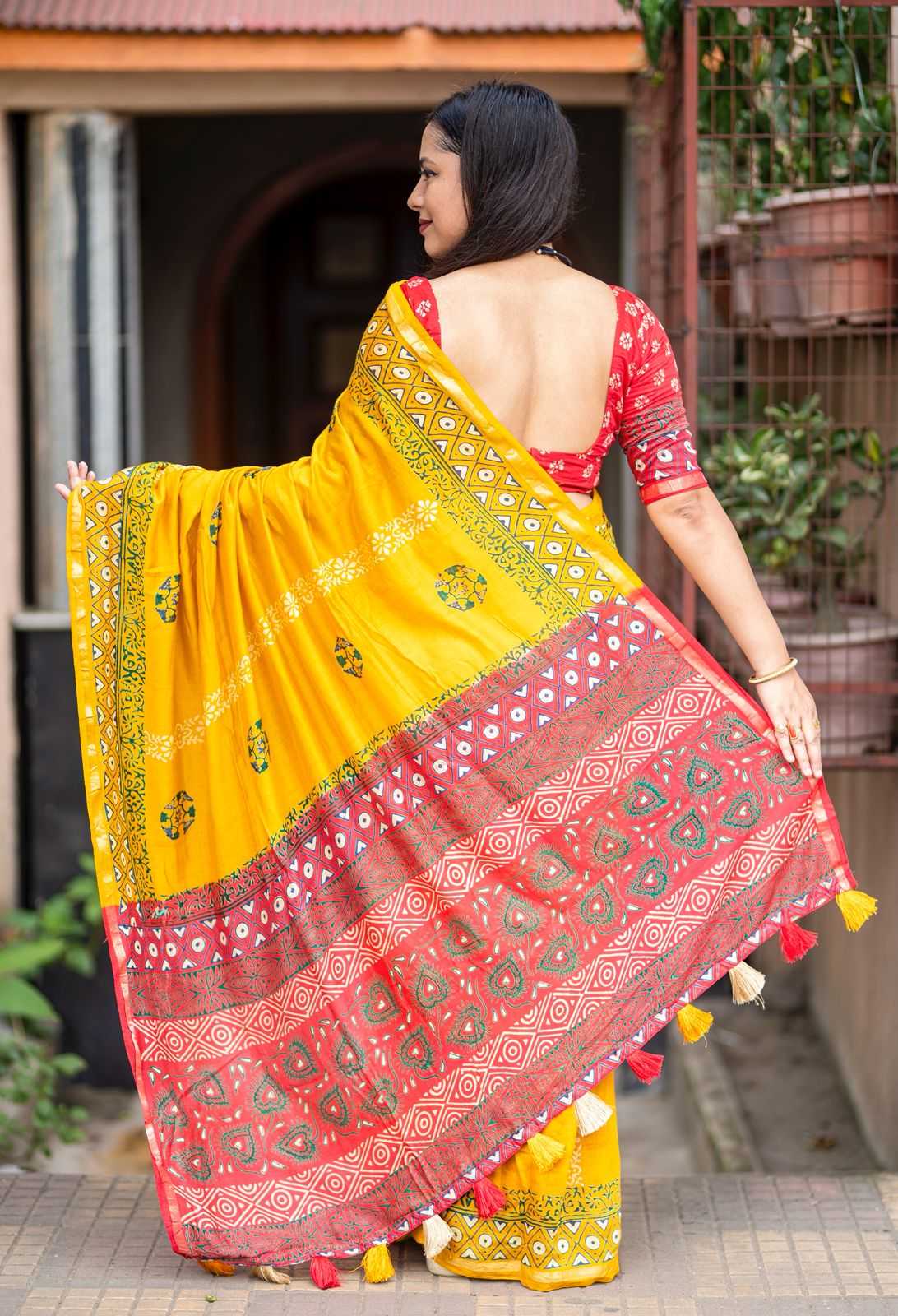 Ynf Chanderi Cotton KESH433 496 Sarees Wholesale Printed Sarees Ajrakh Sarees Chanderi Sarees Manufacturer- Kapda Export