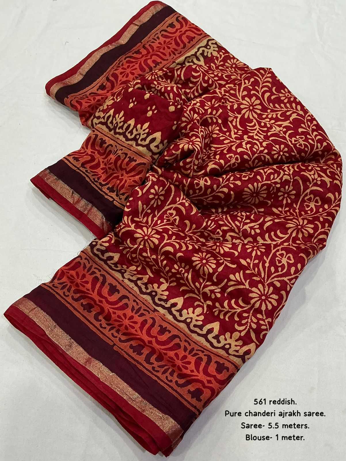 Ynf Chanderi Cotton KESH433 496 Sarees Wholesale Printed Sarees Ajrakh Sarees Chanderi Sarees Manufacturer- Kapda Export