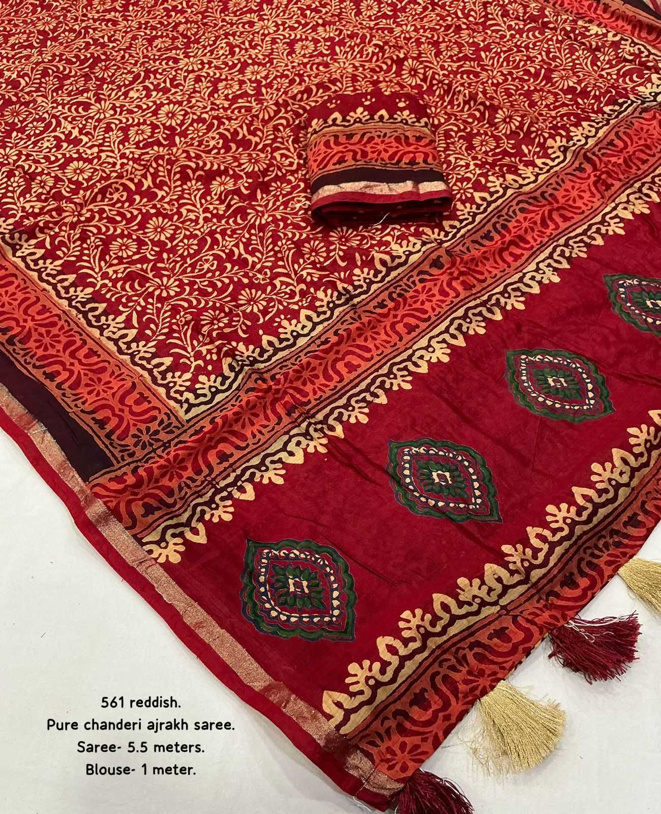 Ynf Chanderi Cotton KESH433 496 Sarees Wholesale Printed Sarees Ajrakh Sarees Chanderi Sarees Manufacturer- Kapda Export