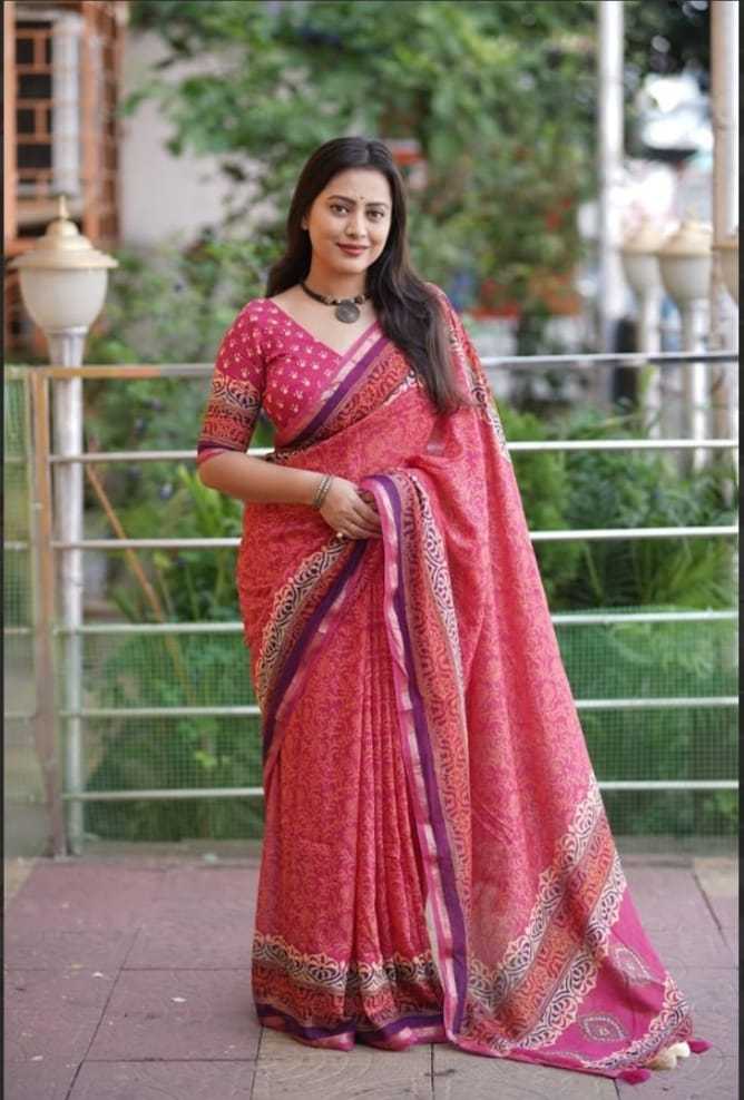 Ynf Chanderi Cotton KESH433 496 Sarees Wholesale Printed Sarees Ajrakh Sarees Chanderi Sarees Manufacturer- Kapda Export