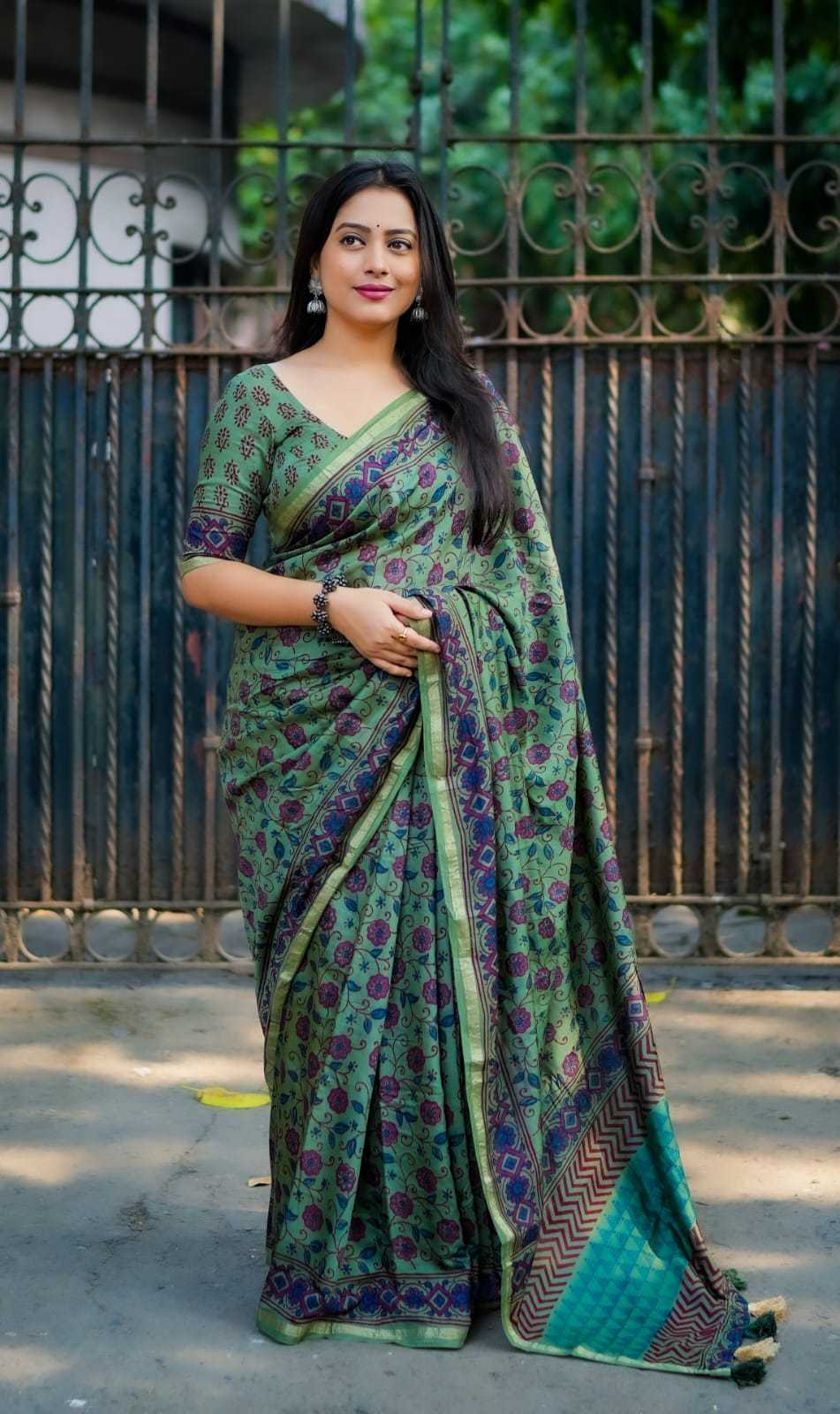 Ynf Chanderi Cotton KESH433 496 Sarees Wholesale Printed Sarees Ajrakh Sarees Chanderi Sarees Manufacturer- Kapda Export