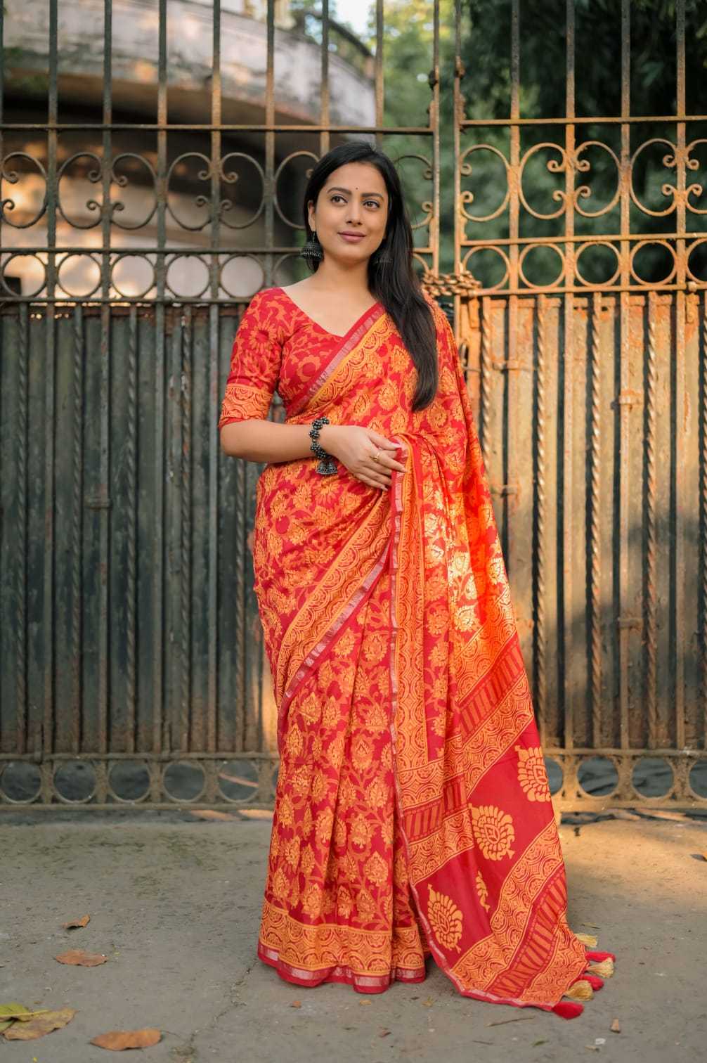 Ynf Chanderi Cotton KESH433 496 Sarees Wholesale Printed Sarees Ajrakh Sarees Chanderi Sarees Manufacturer- Kapda Export