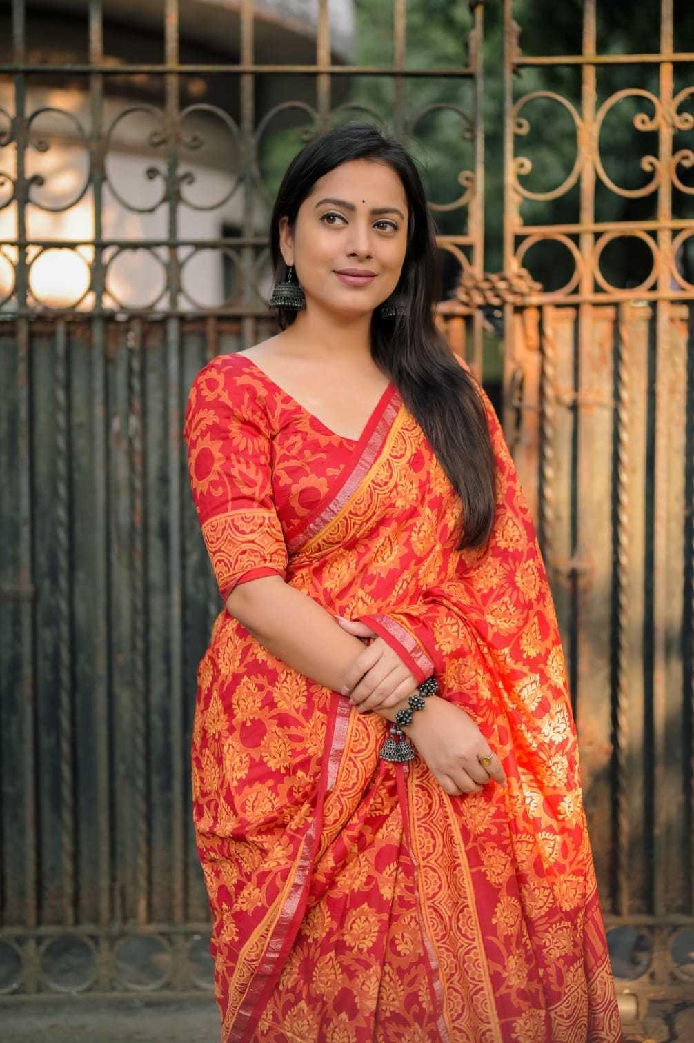 Ynf Chanderi Cotton KESH433 496 Sarees Wholesale Printed Sarees Ajrakh Sarees Chanderi Sarees Manufacturer- Kapda Export