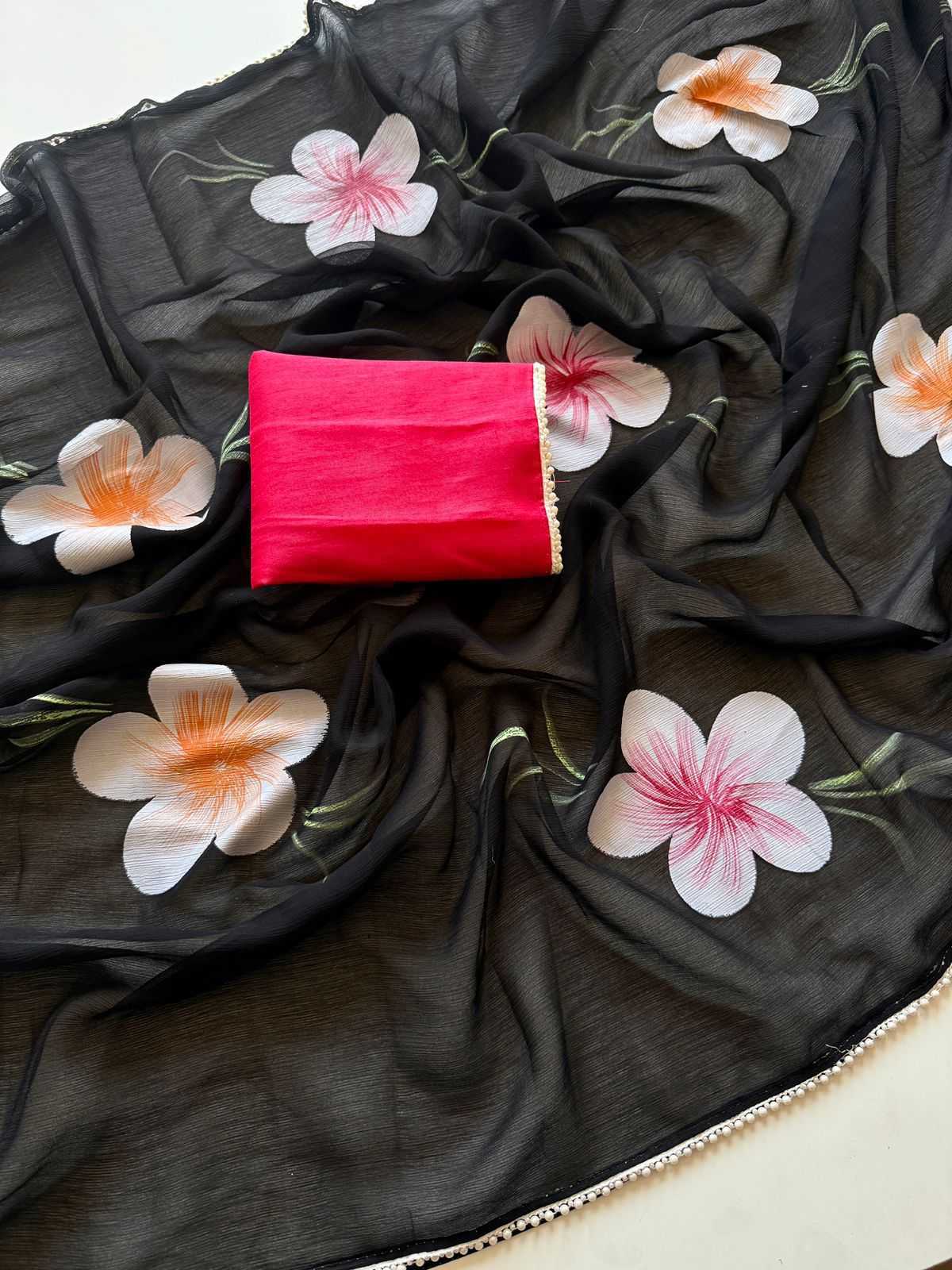 Ynf Chiffon KESH681 MOTIBLACK Sarees Wholesale Designer Sarees Printed Sarees Chiffon Sarees Manufacturer- Kapda Export