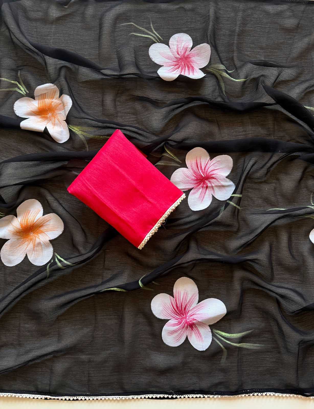 Ynf Chiffon KESH681 MOTIBLACK Sarees Wholesale Designer Sarees Printed Sarees Chiffon Sarees Manufacturer- Kapda Export