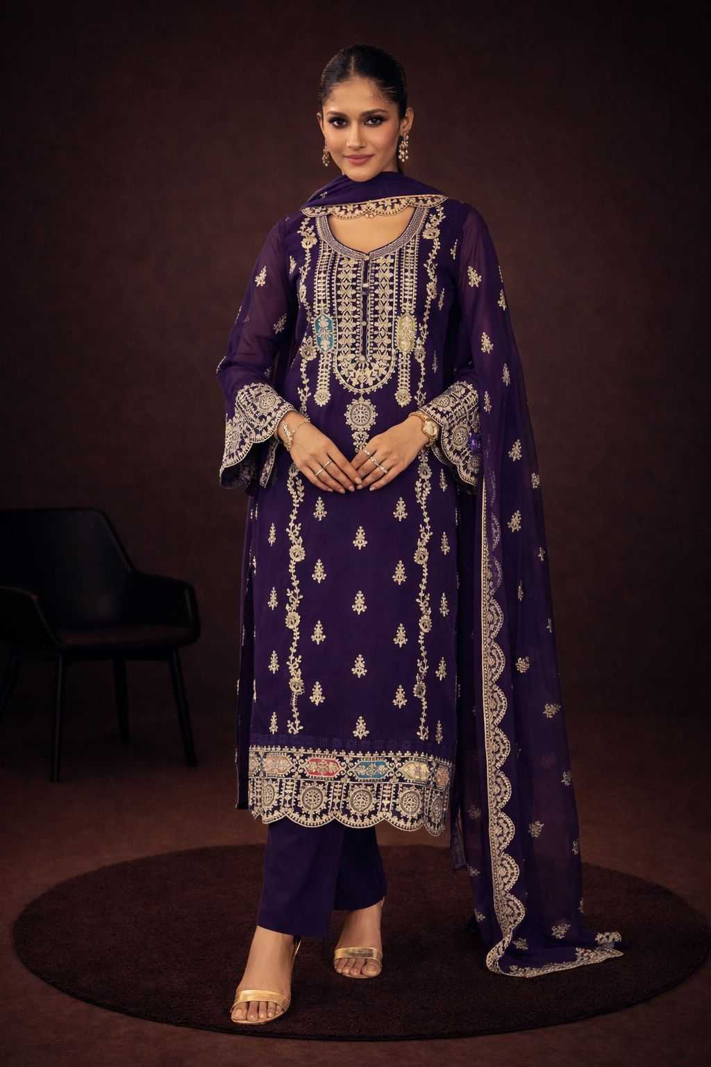 Ynf Chinon RIN236 1898 Suits & Dresses Wedding Collections Wholesale Unstitched Suits Suit Material Embroidered Suits Manufacturer- Kapda Export