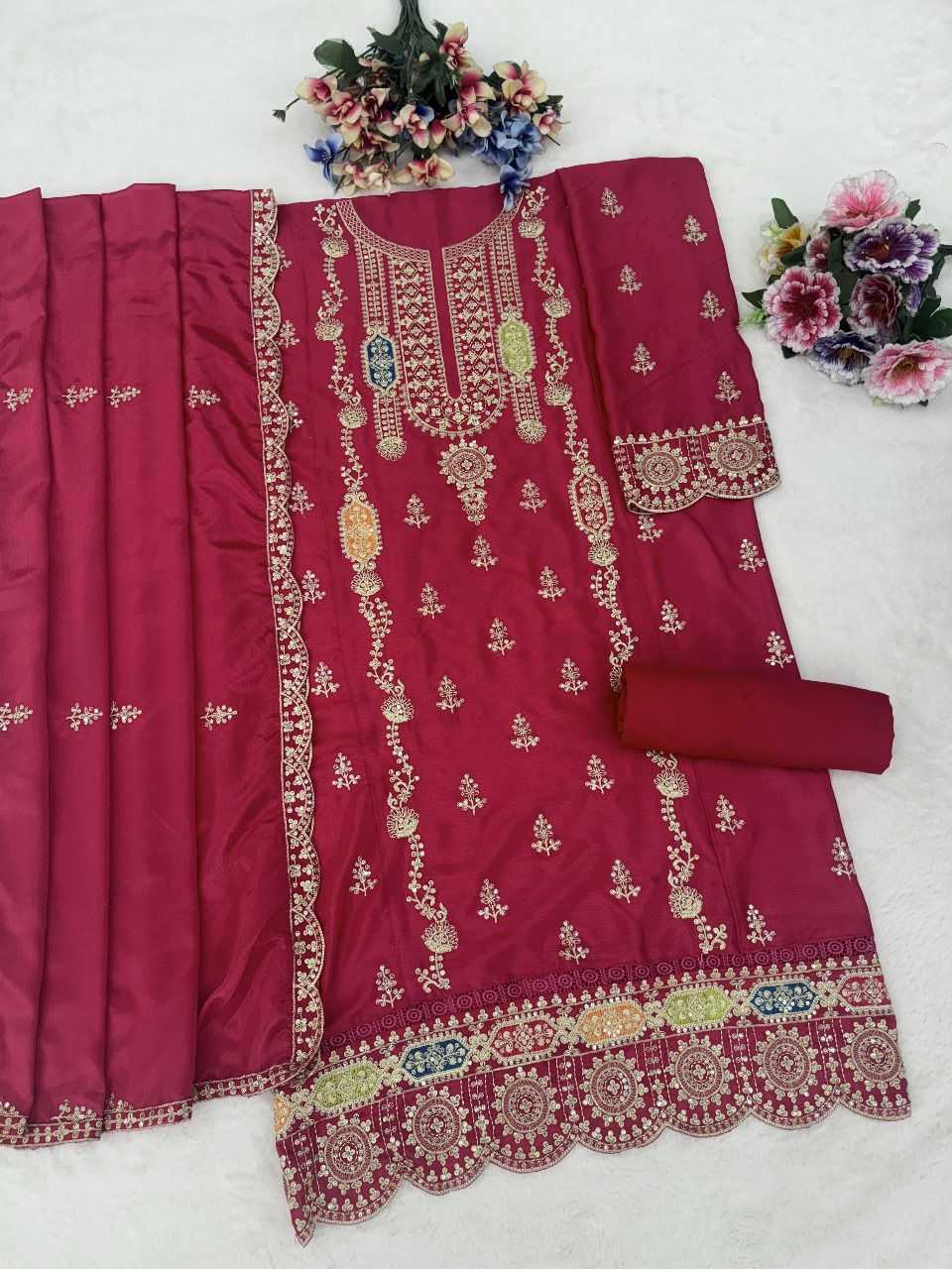Ynf Chinon RIN236 1898 Suits & Dresses Wedding Collections Wholesale Unstitched Suits Suit Material Embroidered Suits Manufacturer- Kapda Export