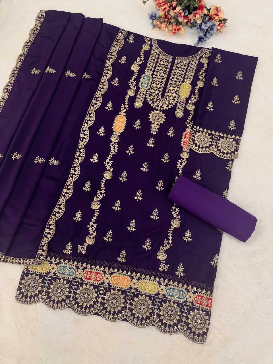 Ynf Chinon RIN236 1898 Suits & Dresses Wedding Collections Wholesale Unstitched Suits Suit Material Embroidered Suits Manufacturer- Kapda Export