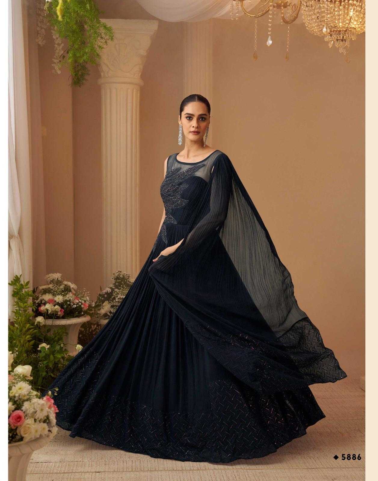 Ynf Chinon Silk KESH481 SAYURI AAROHI Gowns Wholesale Party Gowns Long Gowns Bollywood Style Gowns Manufacturer- Kapda Export