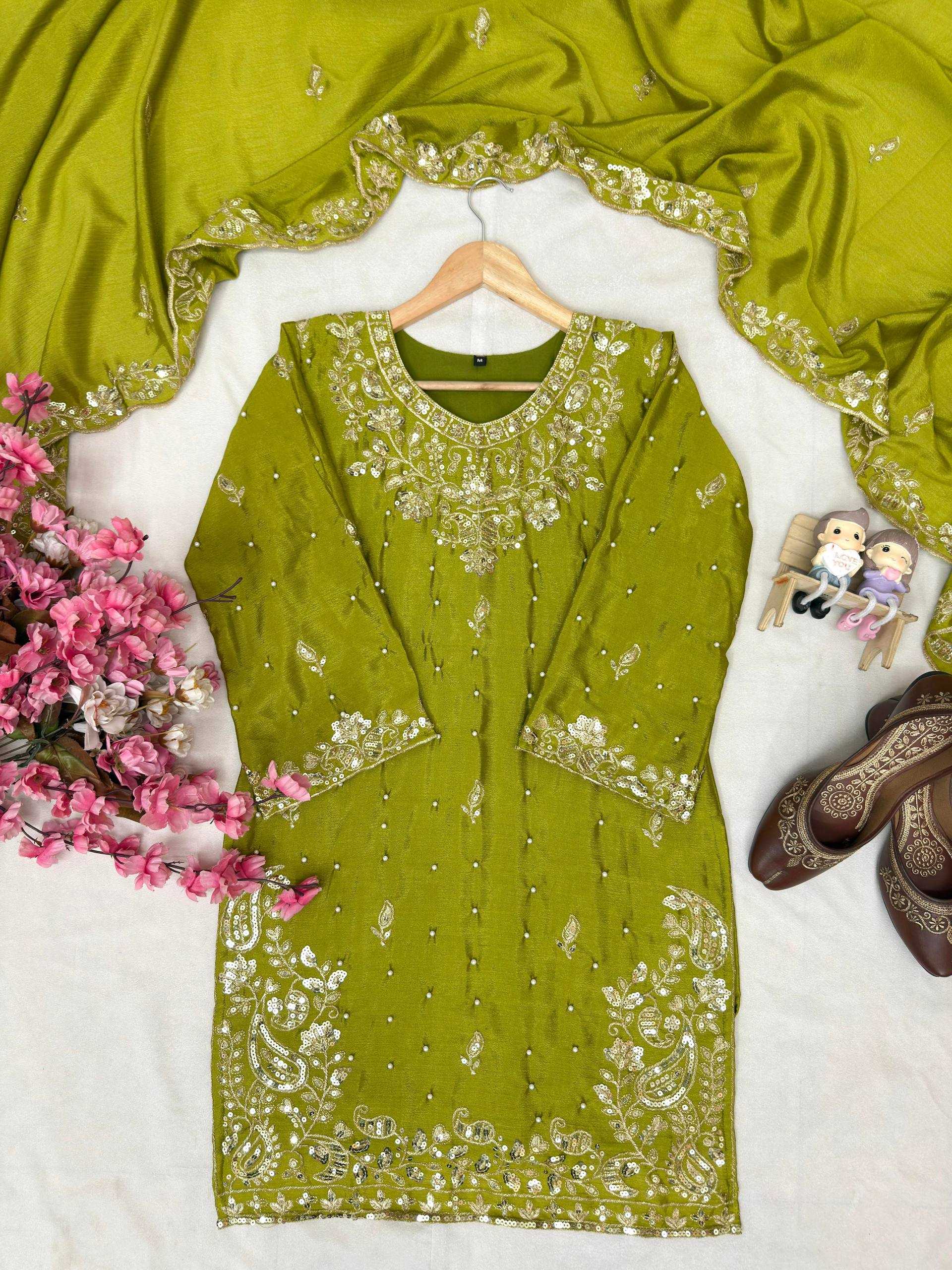 Ynf Chinon Silk KESH492 1455 Kurti Wholesale Ethnic Kurtis Embroidered Kurtis Kurti With Palazzo Manufacturer- Kapda Export