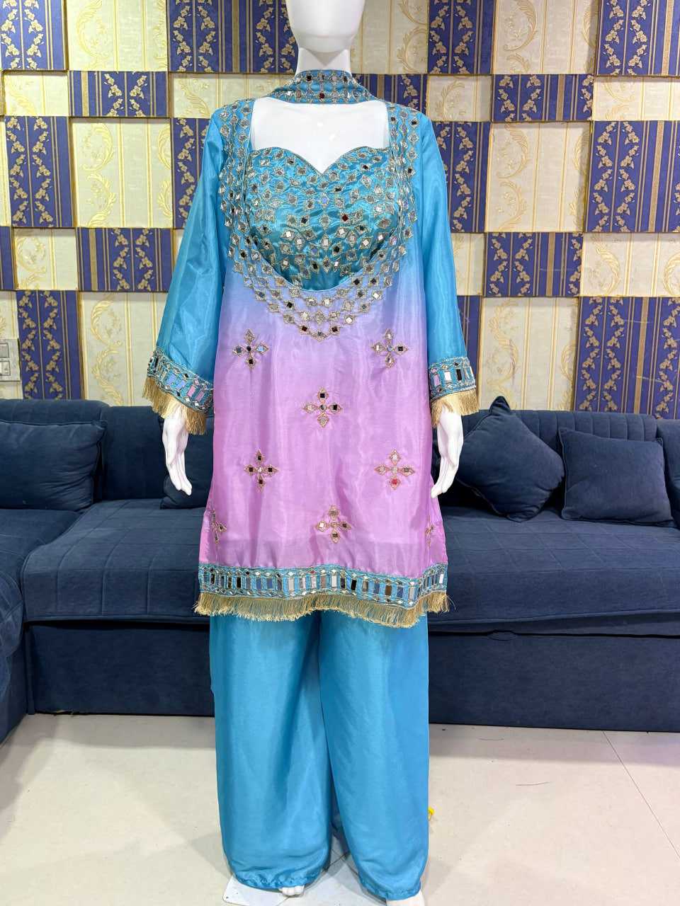 Ynf Chinon Silk KESH512 1827 Suits & Dresses Festive Collections Wholesale Palazzo Suit Embroidered Dresses Silk Dresses Manufacturer- Kapda Export