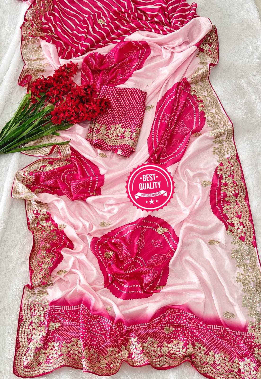 Ynf Chinon Silk RIN102 Chinon Sarees Wholesale Gota Patti Sarees Cutwork Saree Traditional Sarees Manufacturer- Kapda Export